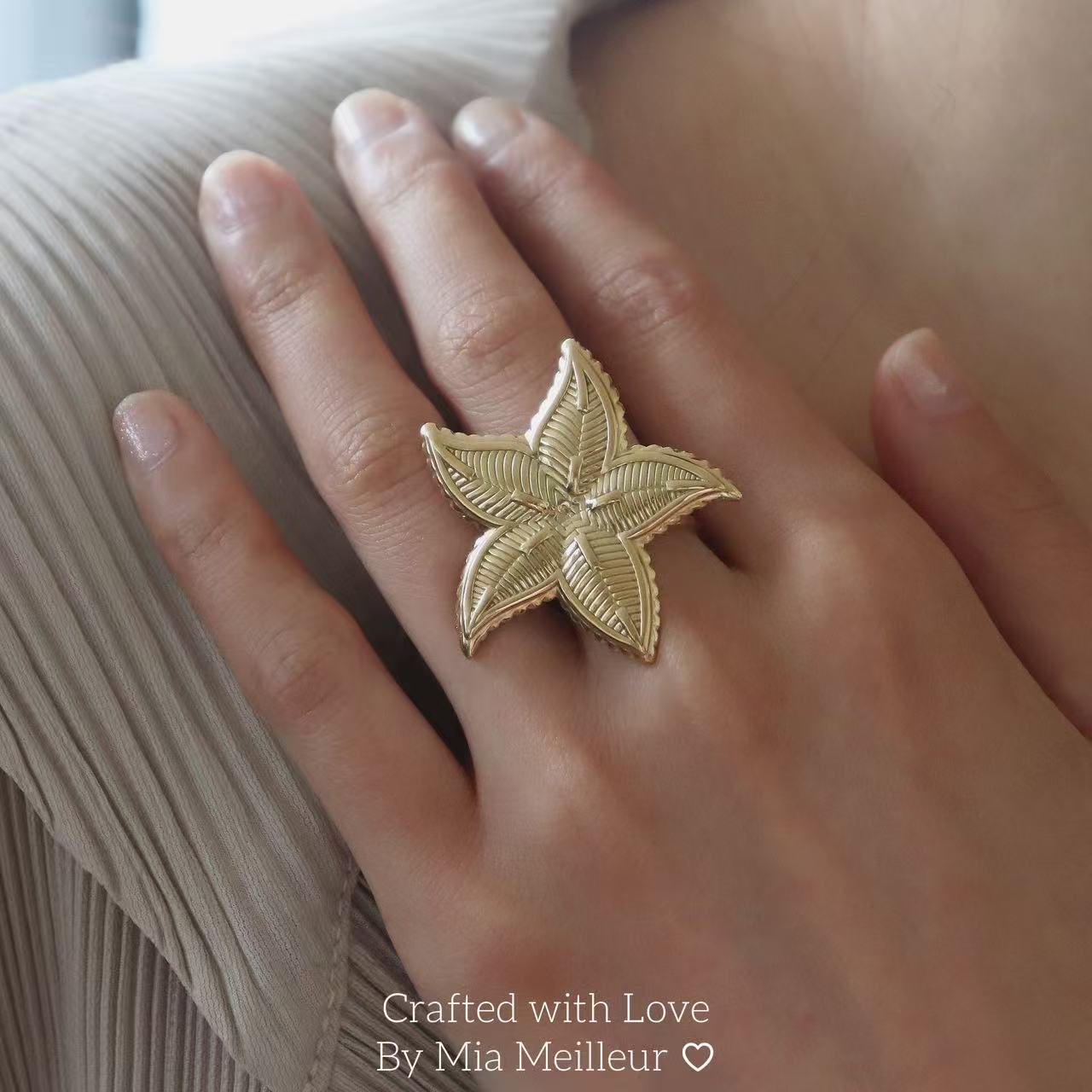 Gold Statement Flower Open Ring, Nature Inspired Jewelry Gift for Her MR166