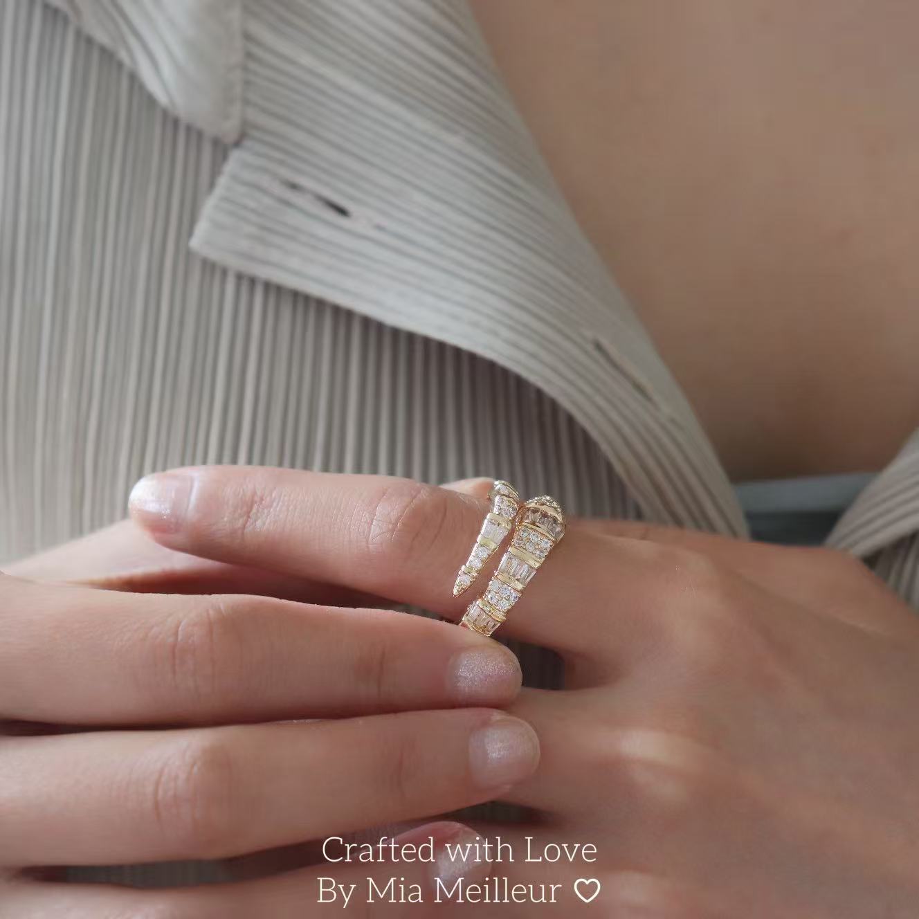 Gold Snake Ring, Adjustable Serpent Crystal Ring MR164