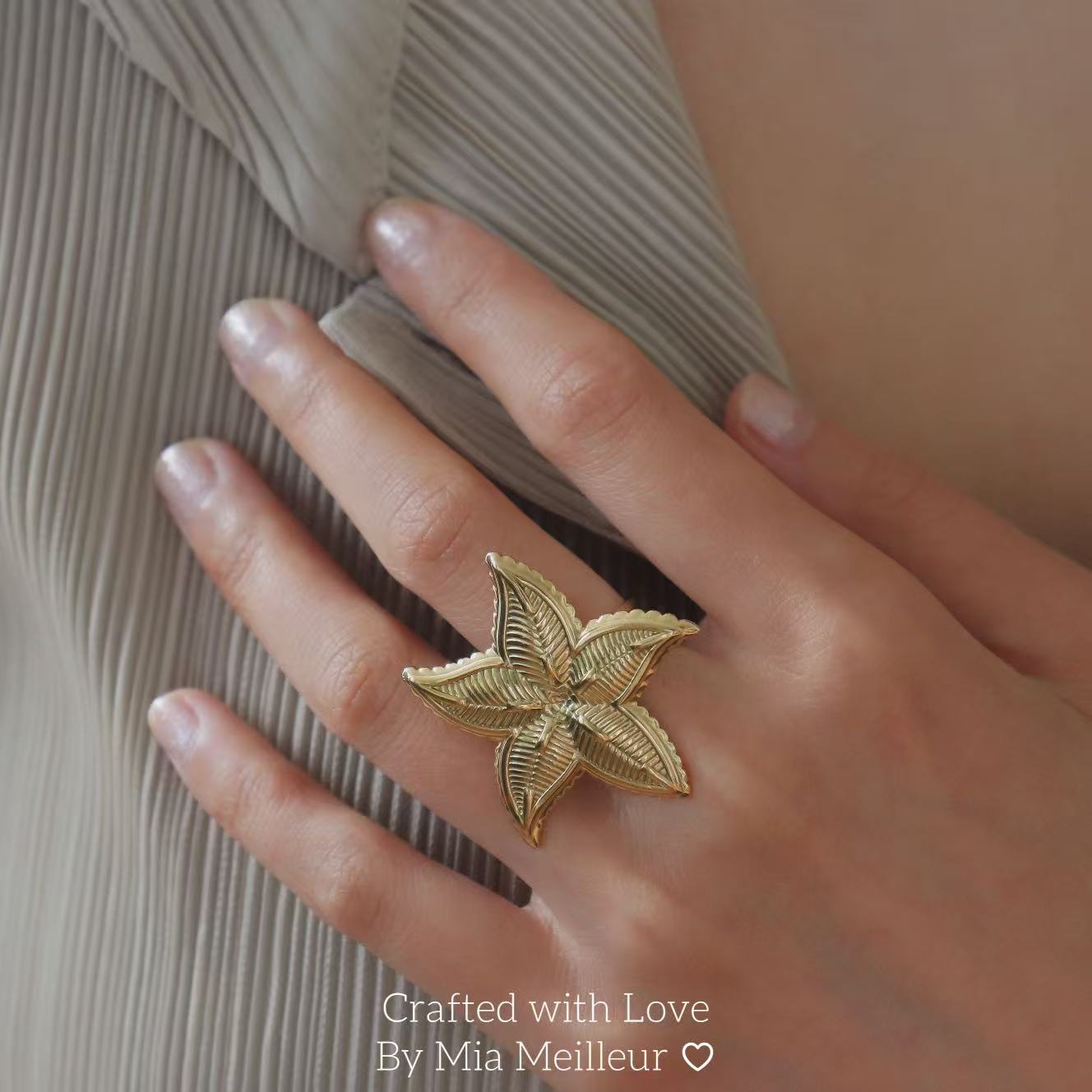 Gold Statement Flower Open Ring, Nature Inspired Jewelry Gift for Her MR166