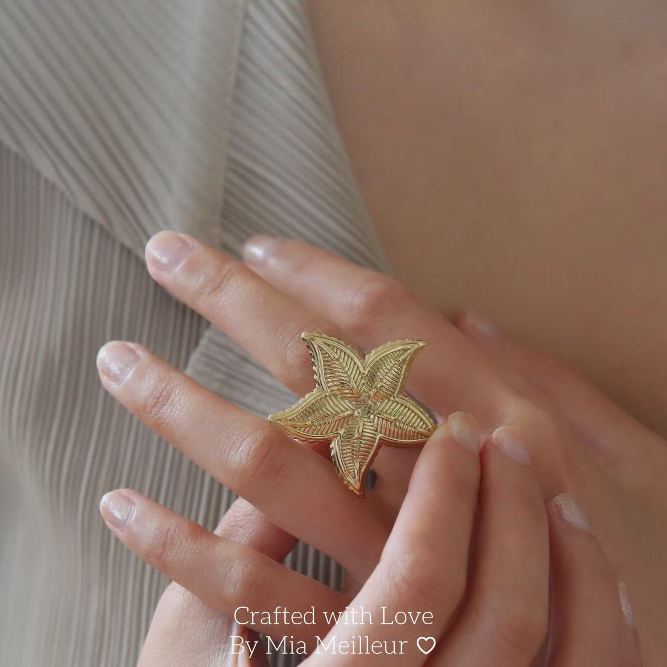 Gold Statement Flower Open Ring, Nature Inspired Jewelry Gift for Her MR166