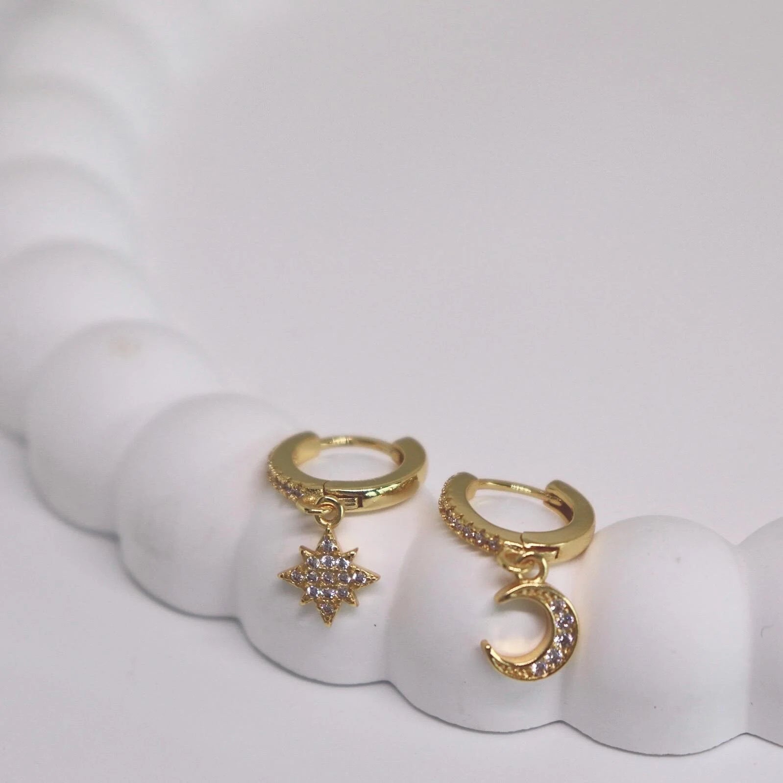 Moon and Star Pave Huggie Earrings