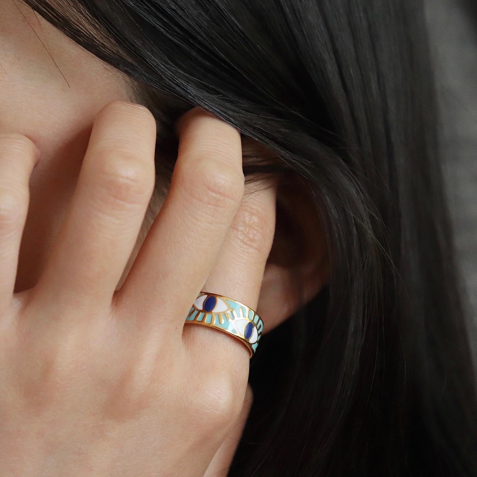 Evil Eye Enamel Open Ring