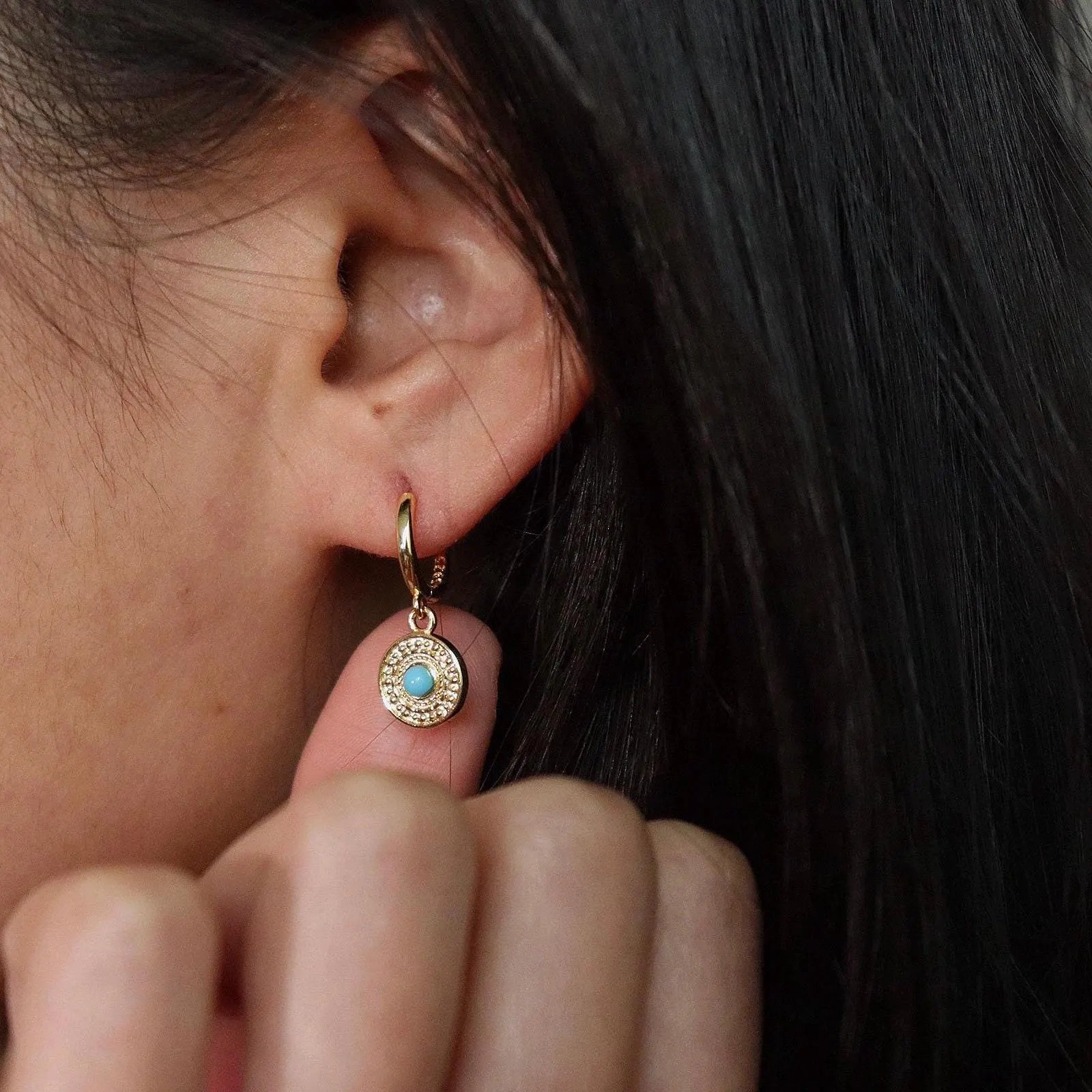 Gold Plated Sterling Silver Turquoise Evil Eye Earrings