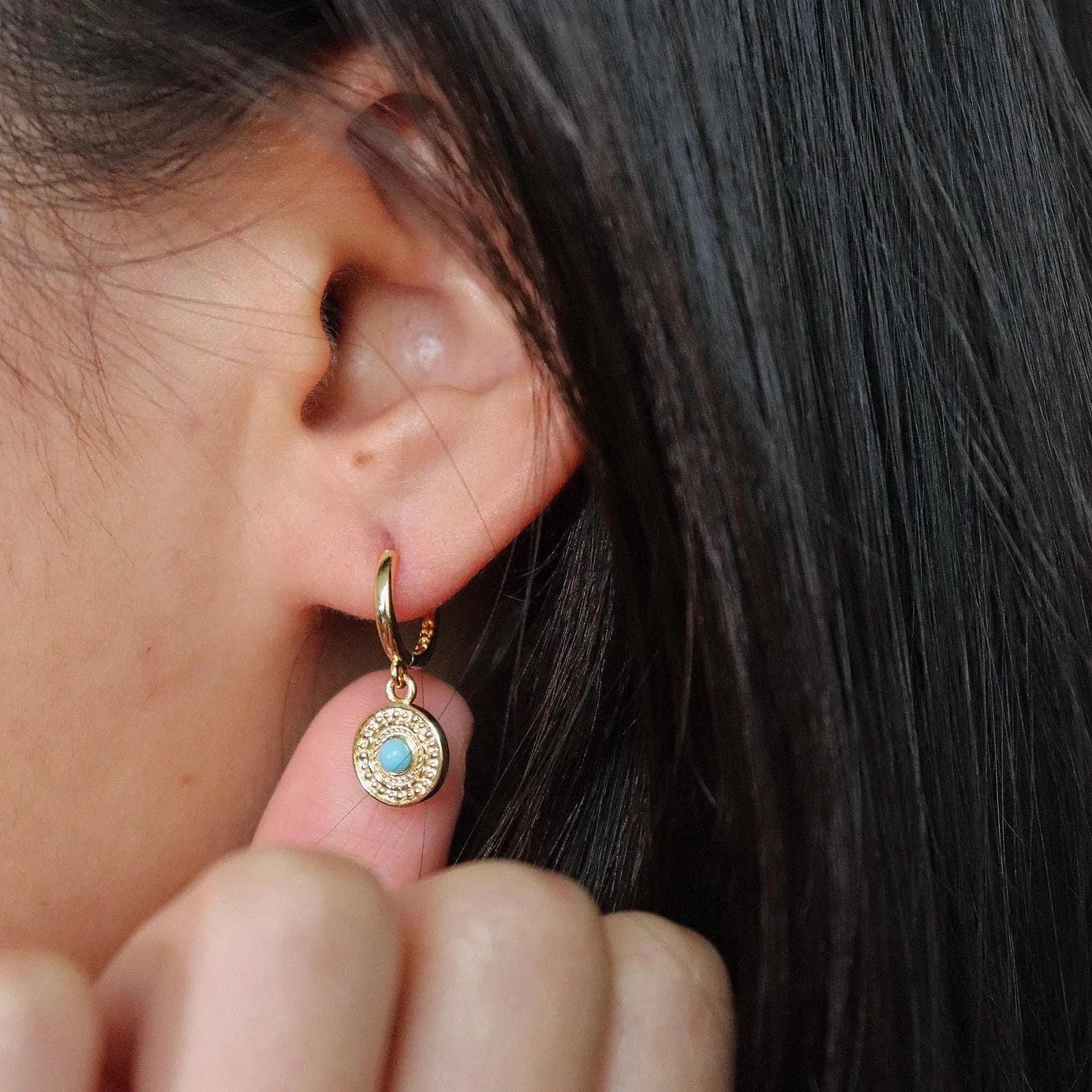 Gold Plated Sterling Silver Turquoise Evil Eye Earrings