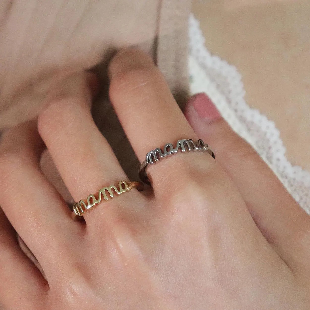 Dainty Mama Ring in Glod & Silver by Mia Meilleur