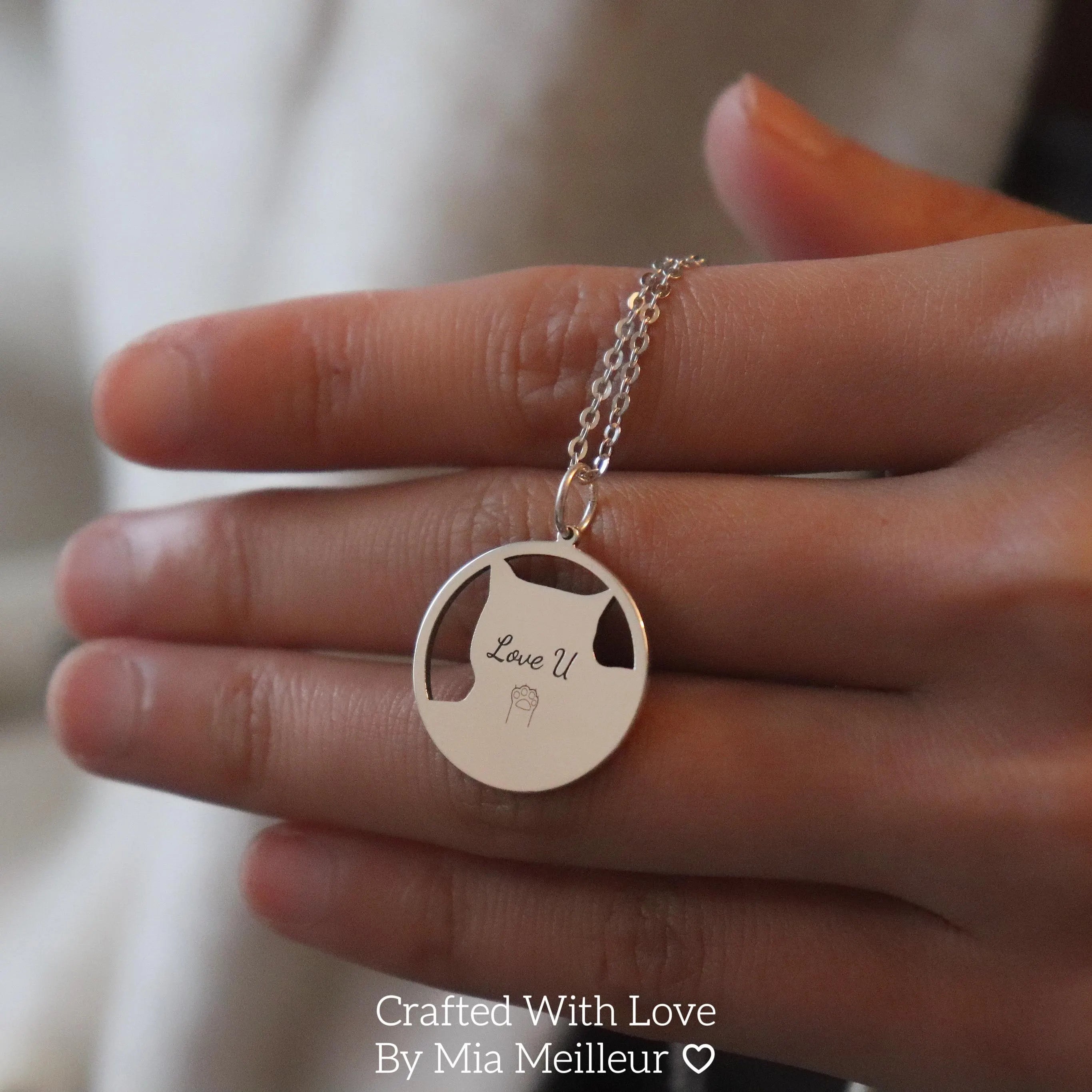 S925 Sterling Silver Pet Portrait Halo Necklace