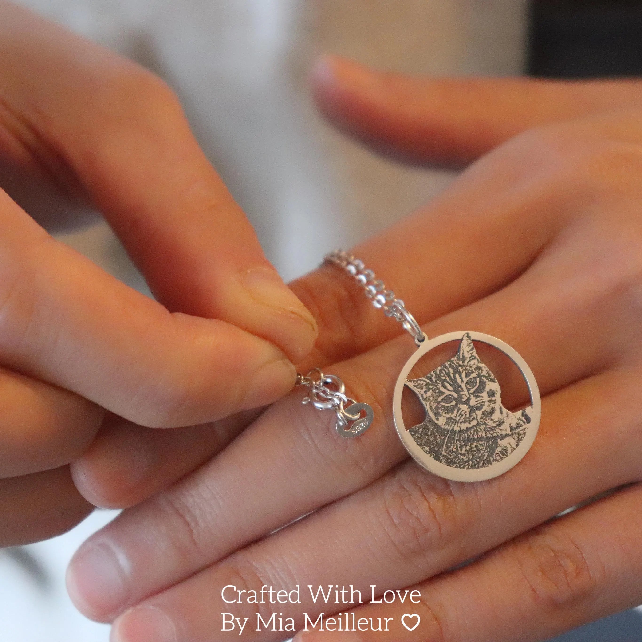 S925 Sterling Silver Pet Portrait Halo Necklace