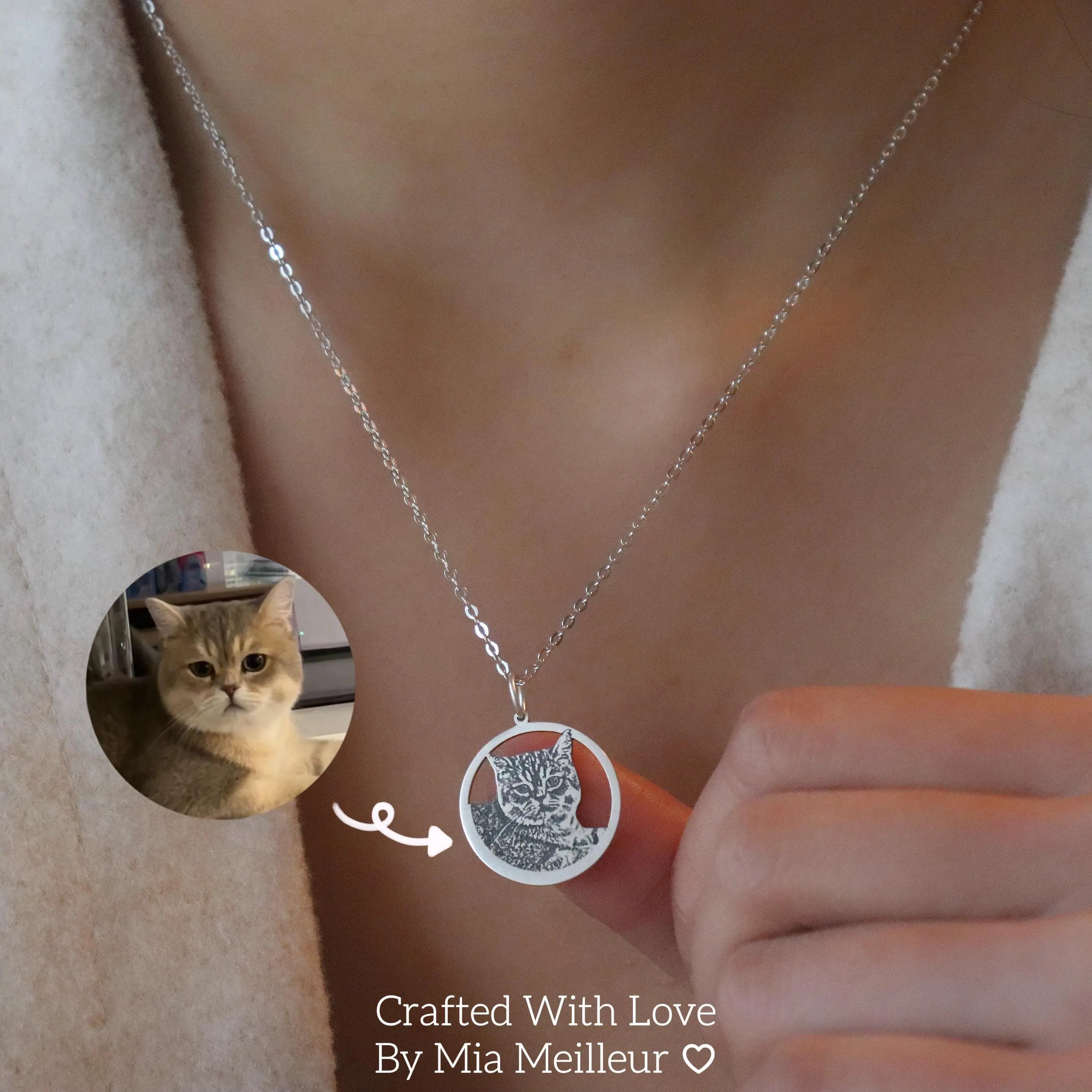 S925 Sterling Silver Pet Portrait Halo Necklace