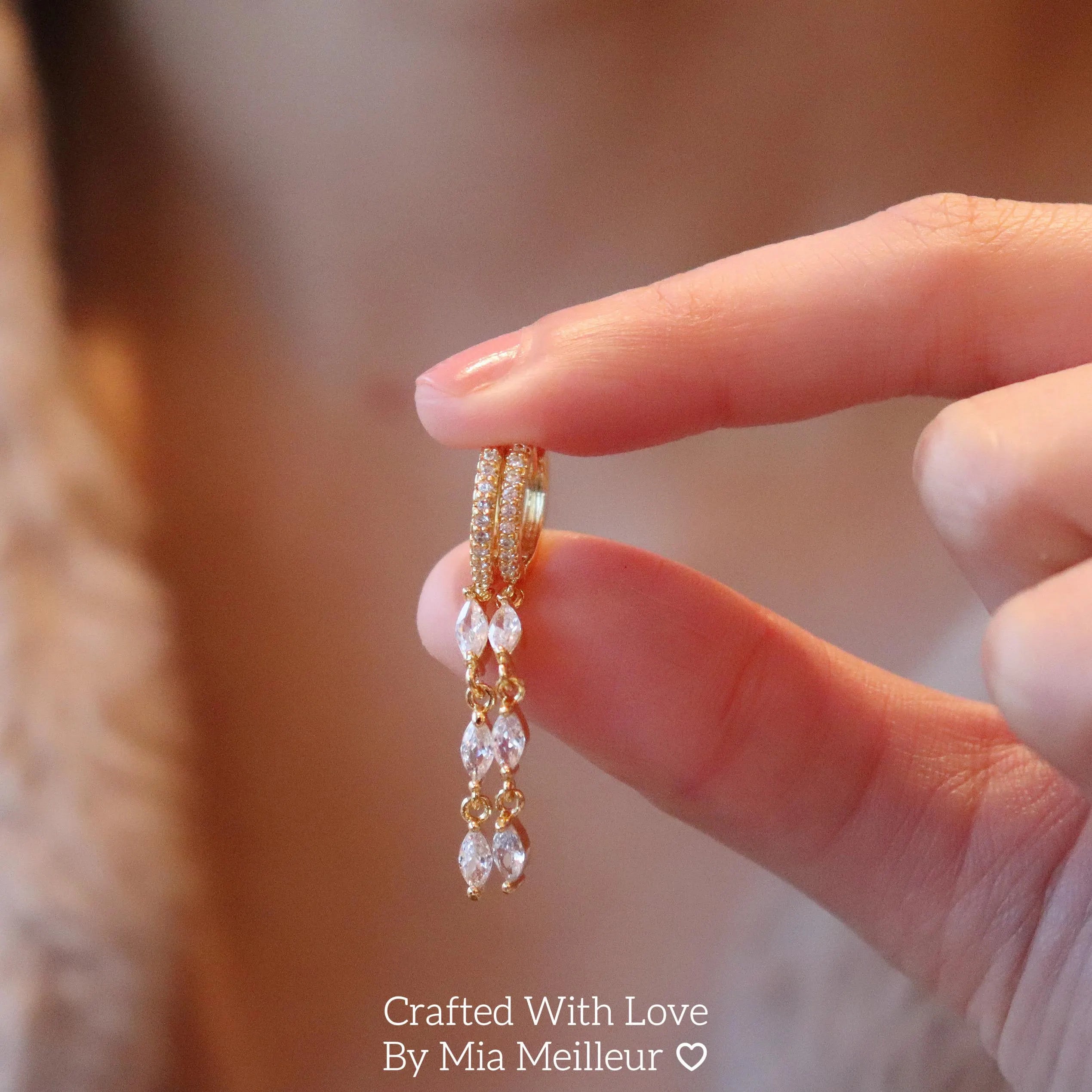Dainty Diamond Drop Hoop Earrings