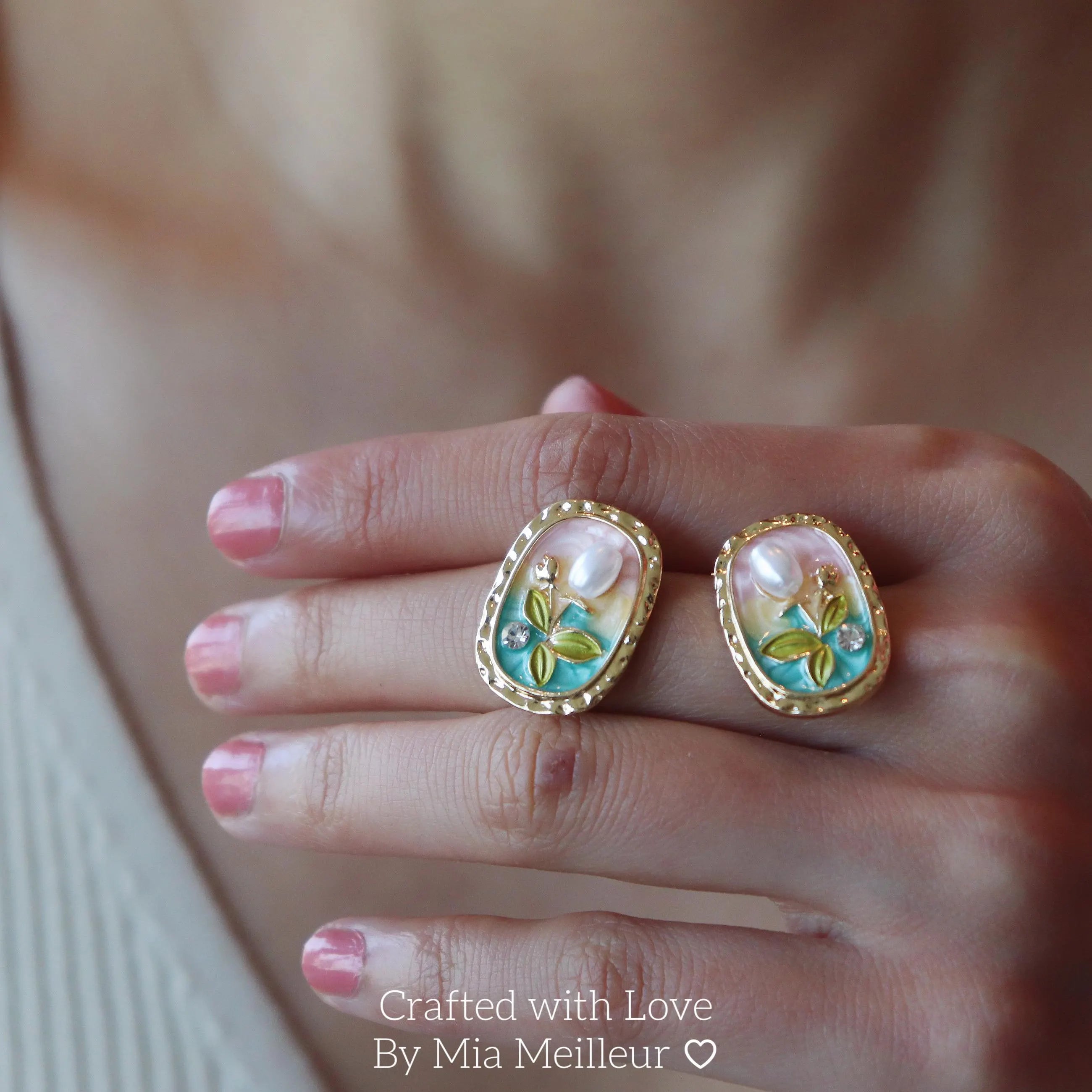 Enamel Pearl Flower Earrings