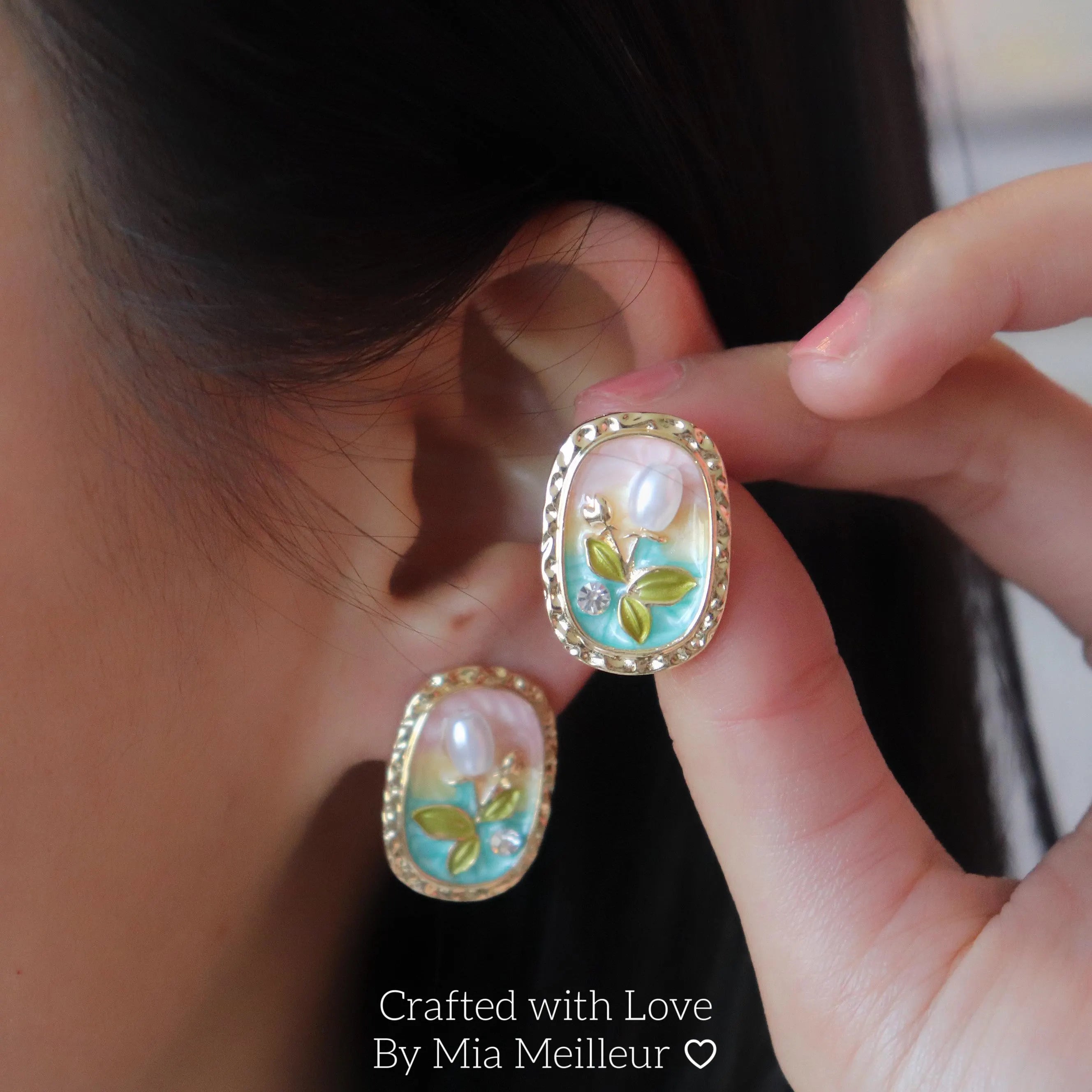 Enamel Pearl Flower Earrings