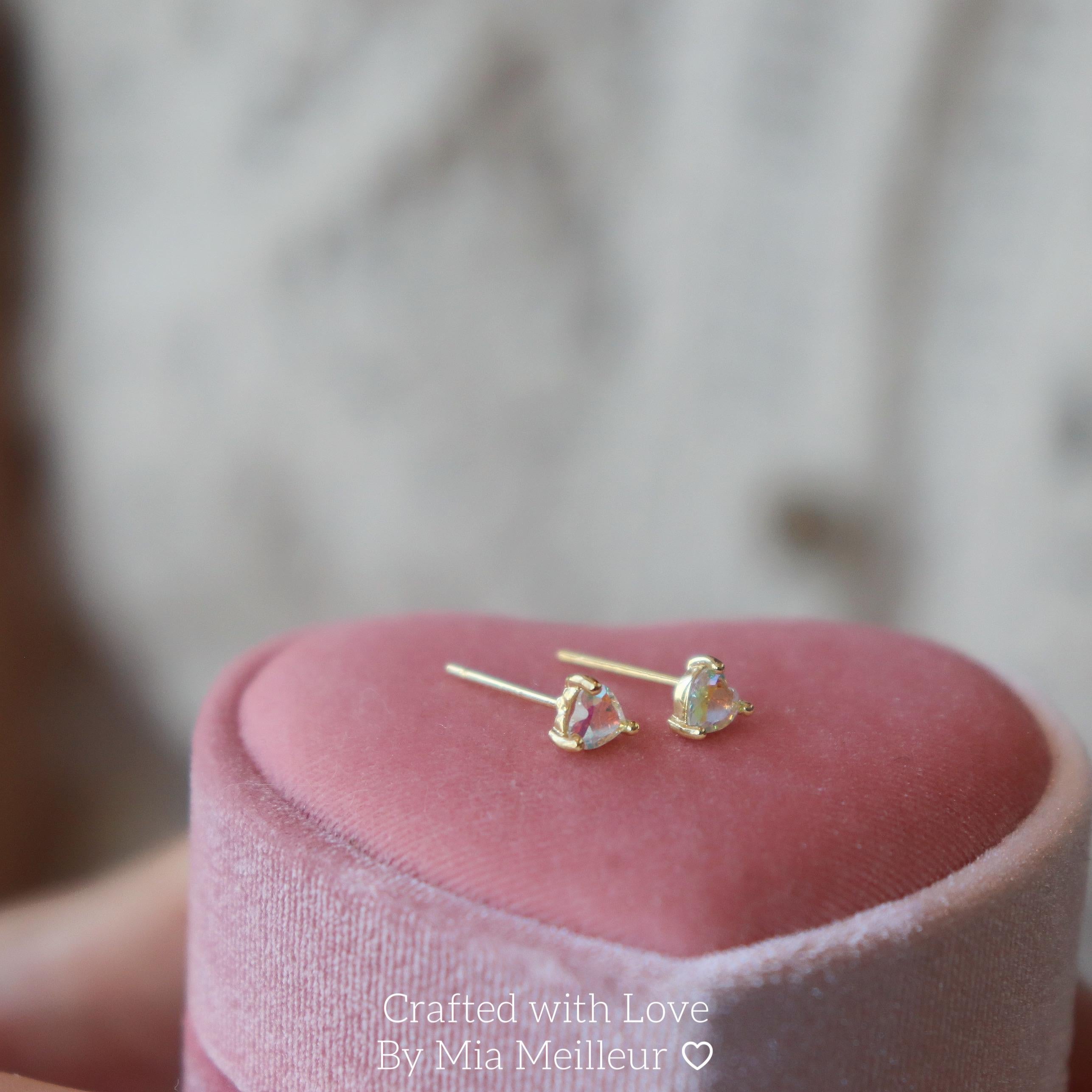 Dainty Heart Opal Stud Earrings