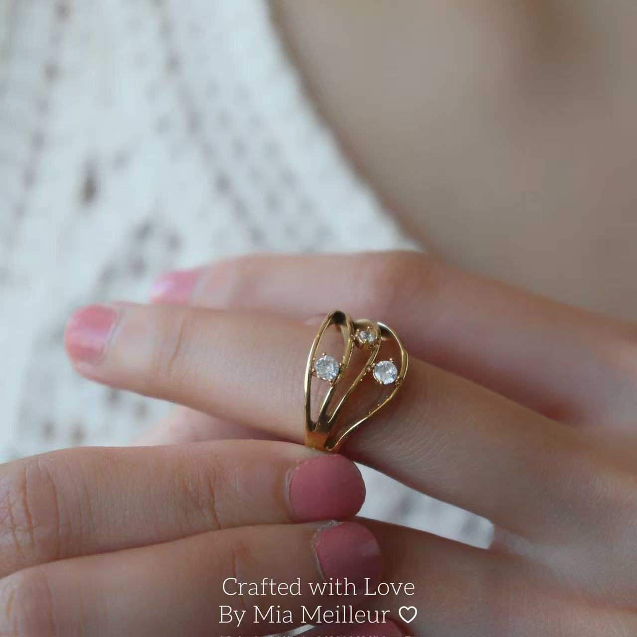 Gold Triple Stone Open Ring