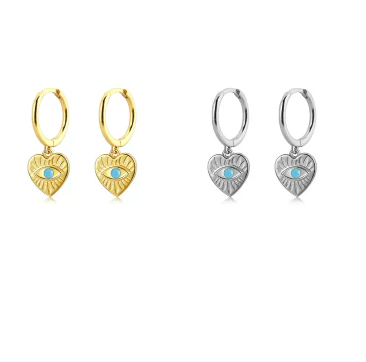 Dangle Heart Charm Evil Eye Earring