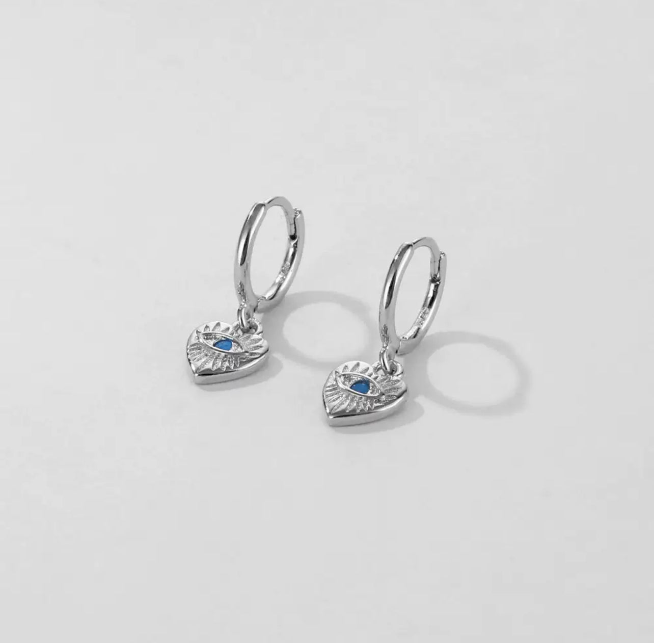 Dangle Heart Charm Evil Eye Earring