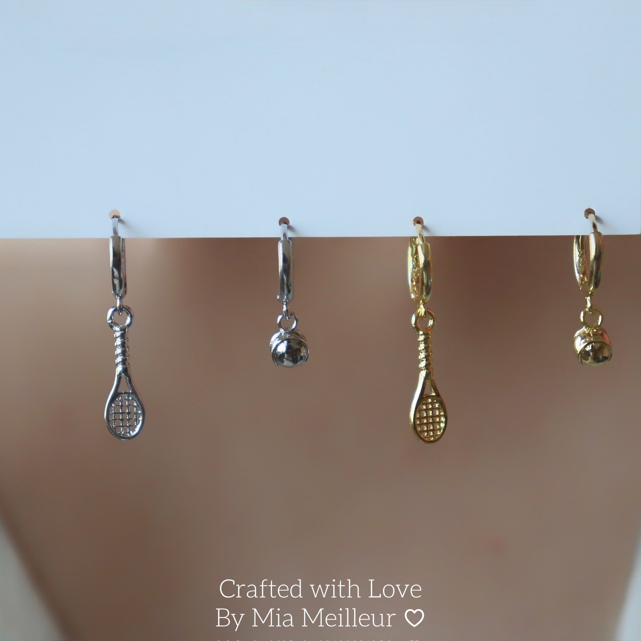 Dainty Tennis Racket & Ball Earrings in Silver and Gold