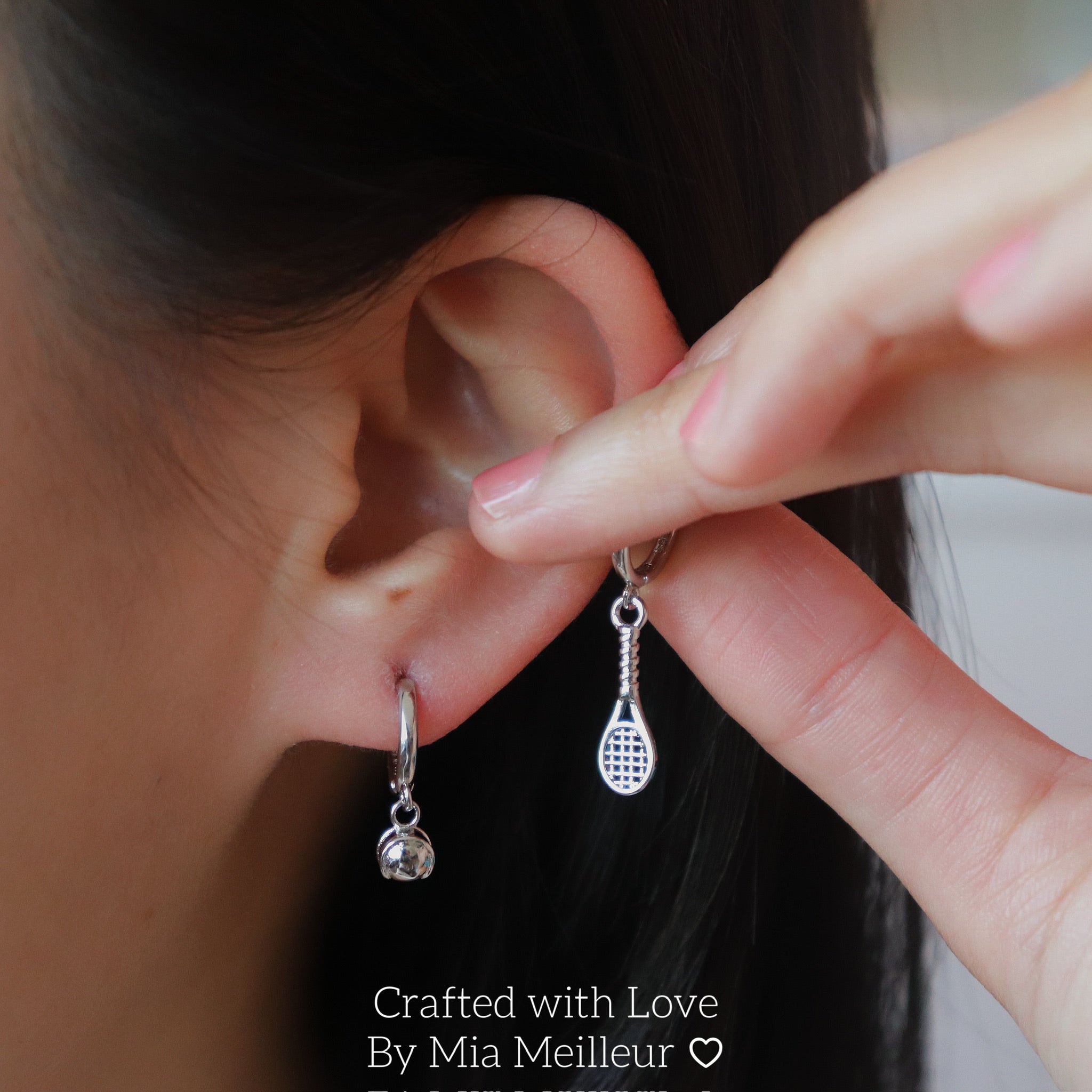 Dainty Tennis Racket & Ball Earrings in Silver and Gold