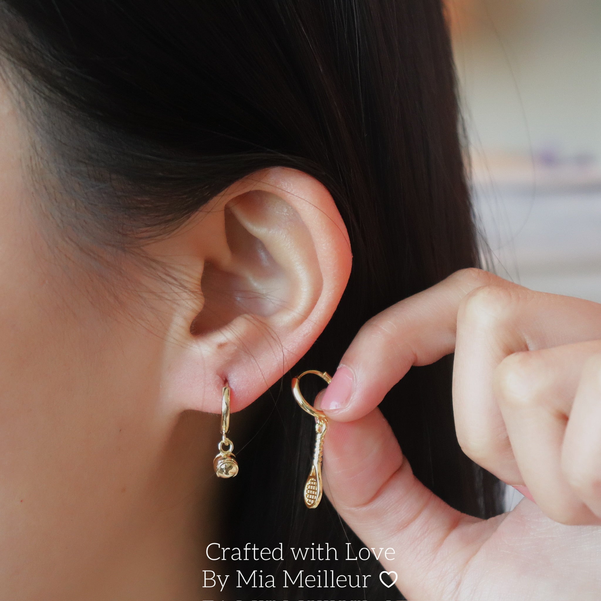 Dainty Tennis Racket & Ball Earrings in Silver and Gold