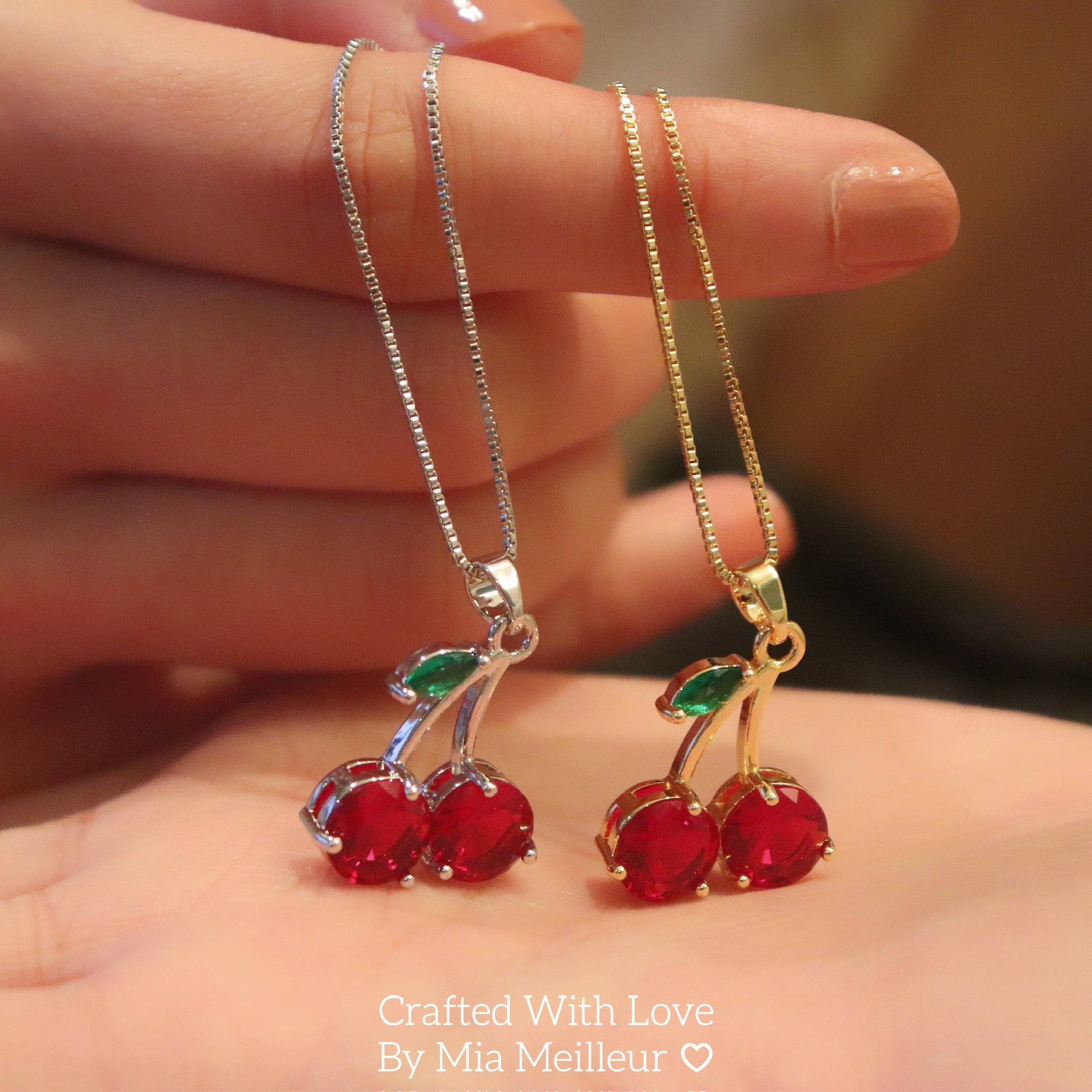 Cute Cherry Necklace, Cherry Pendant Necklace in Gold and Silver