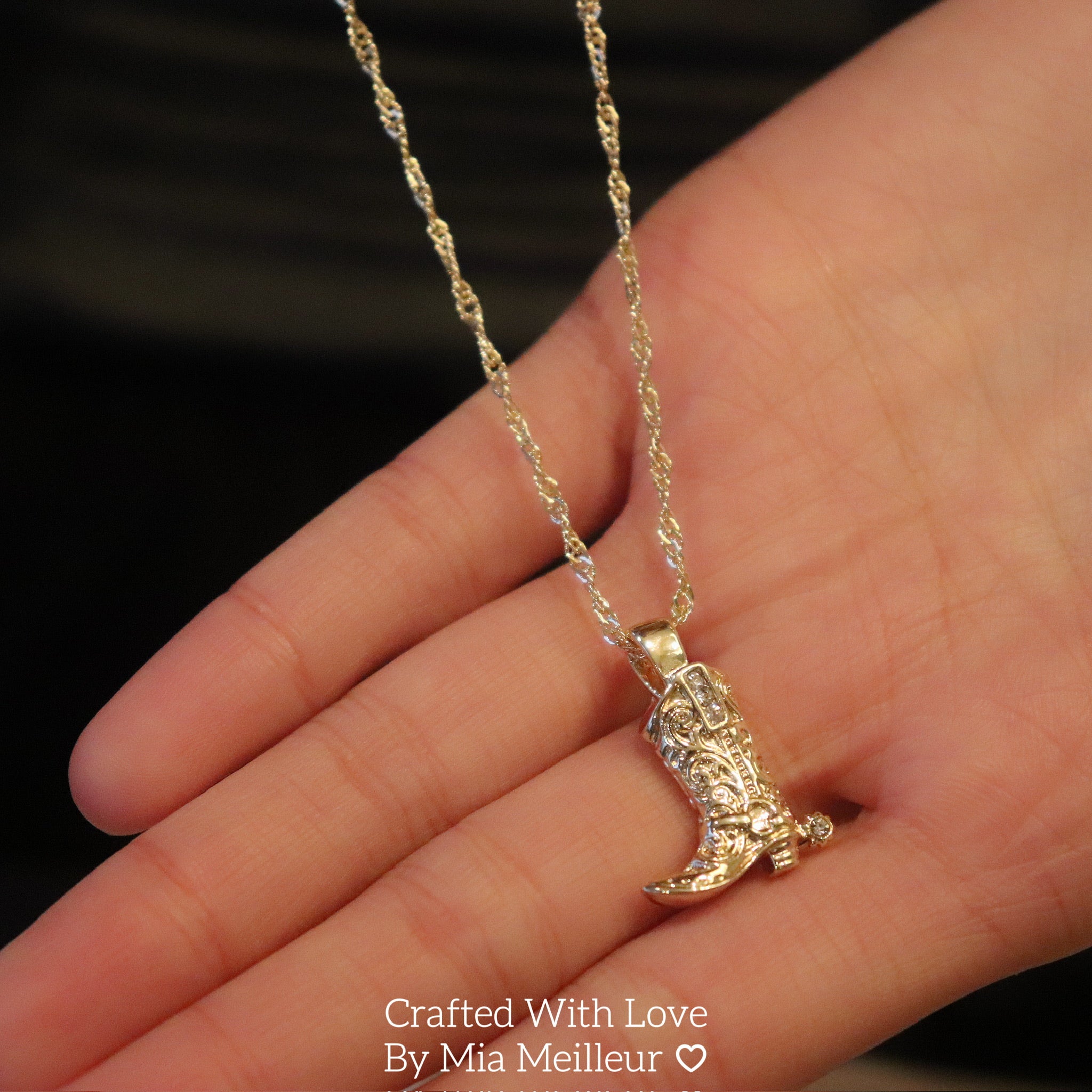 Cowgirl Boot Necklace, Diamond Cowboy Necklace in Gold and Silver
