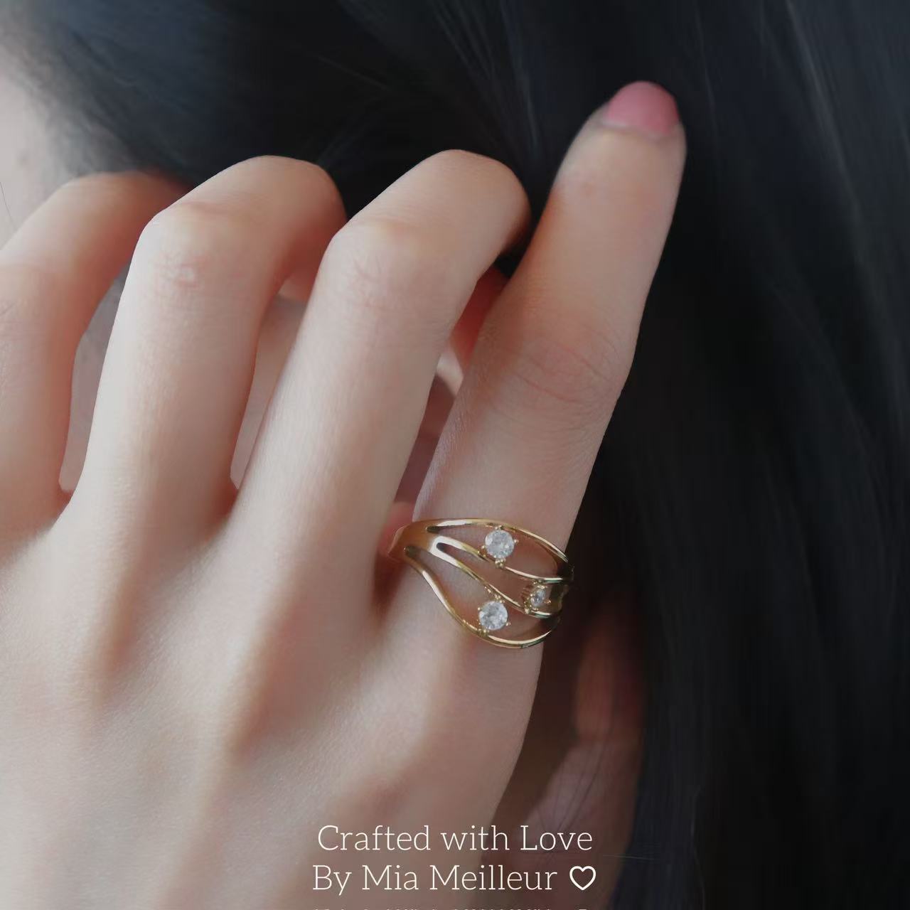 Gold Triple Stone Open Ring