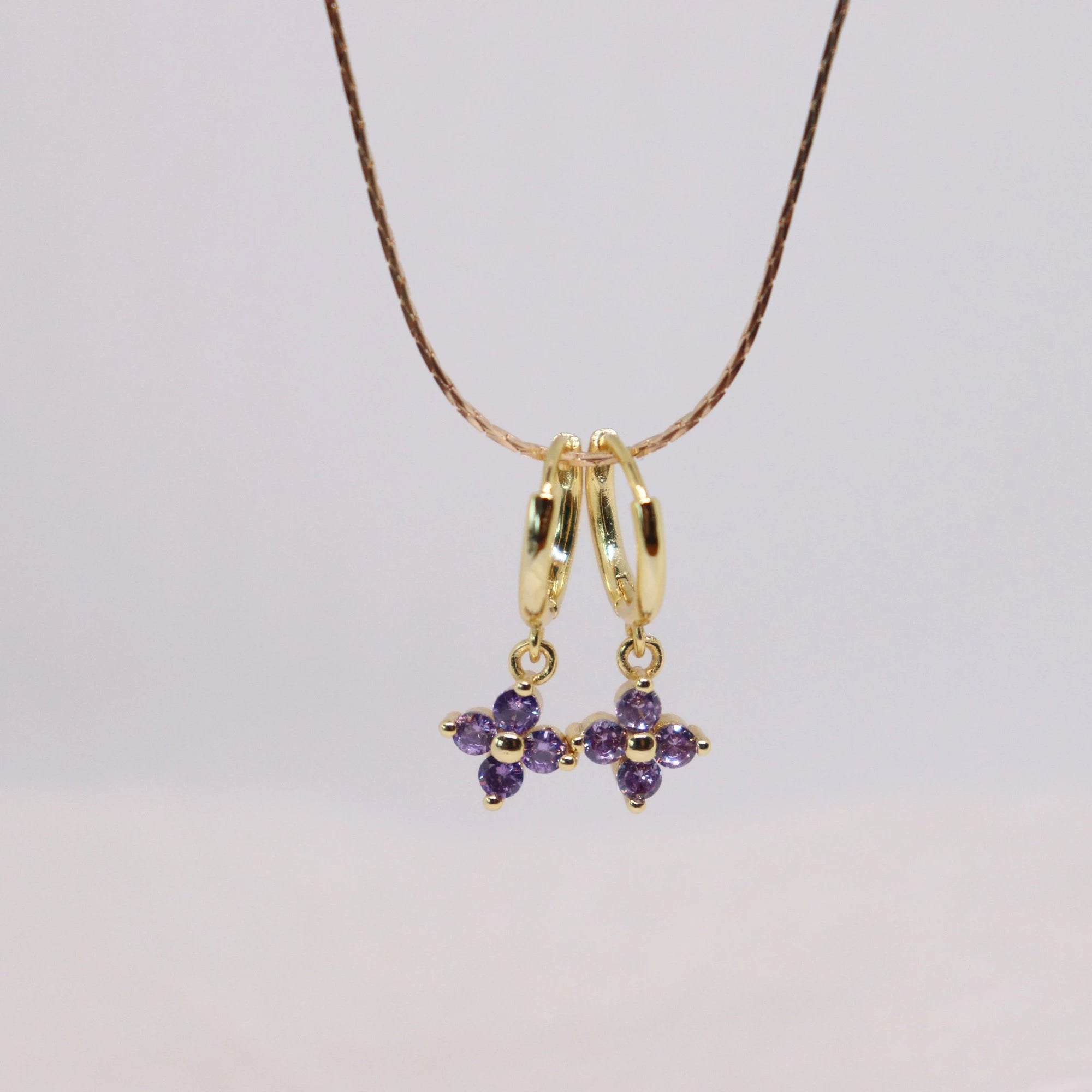 Dainty Lilac Flower Hoop Earrings