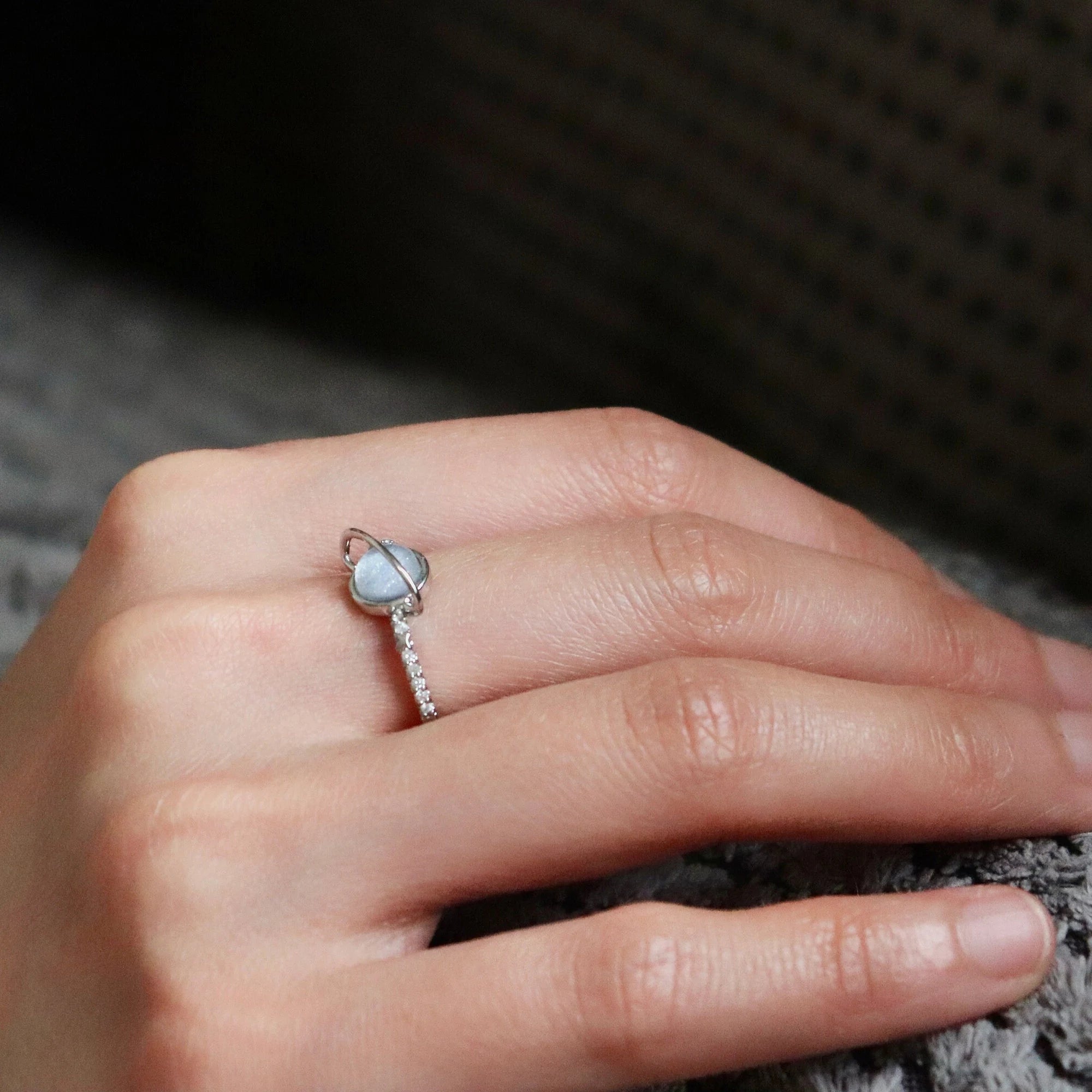 Blue Moonstone Saturn Ring