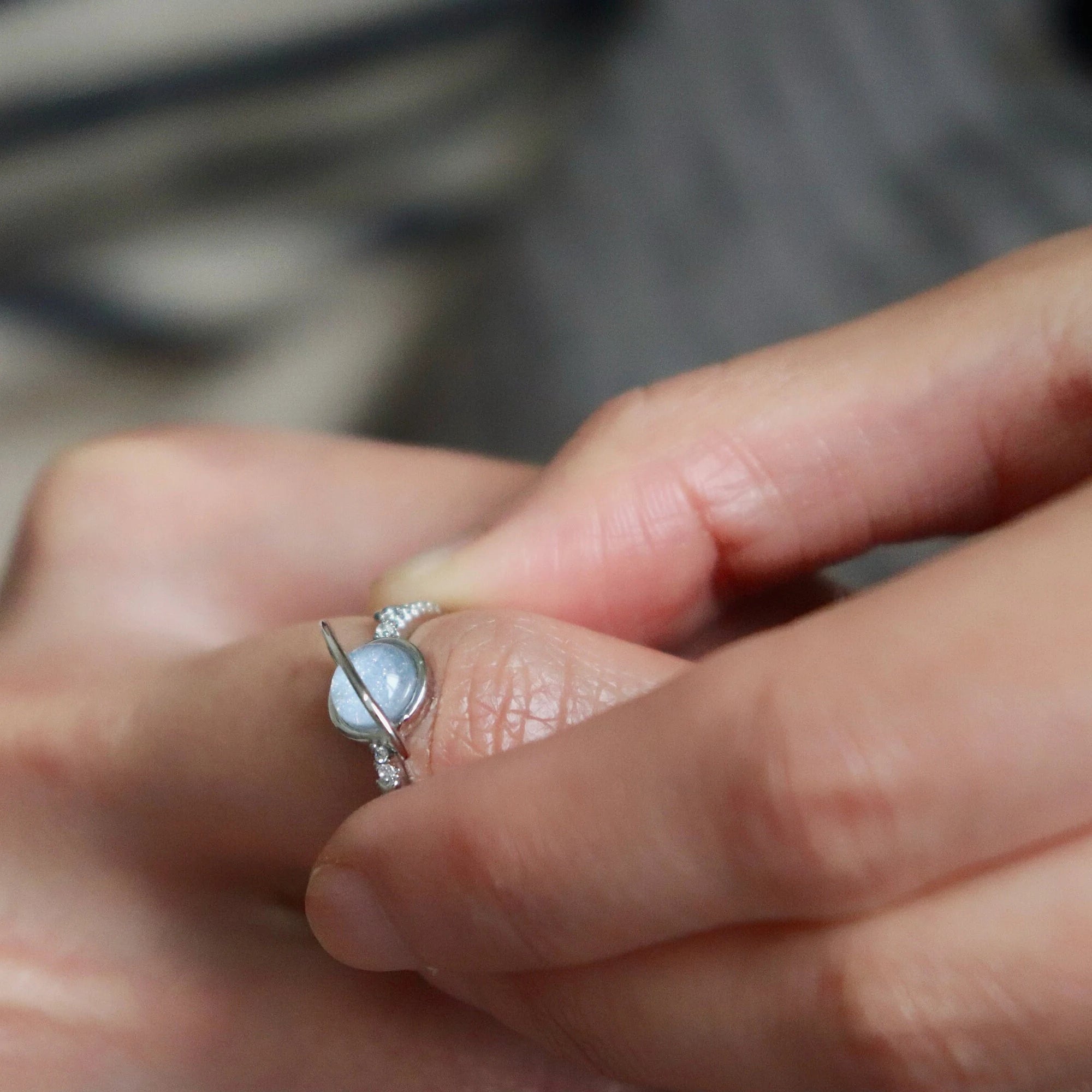 Blue Moonstone Saturn Ring