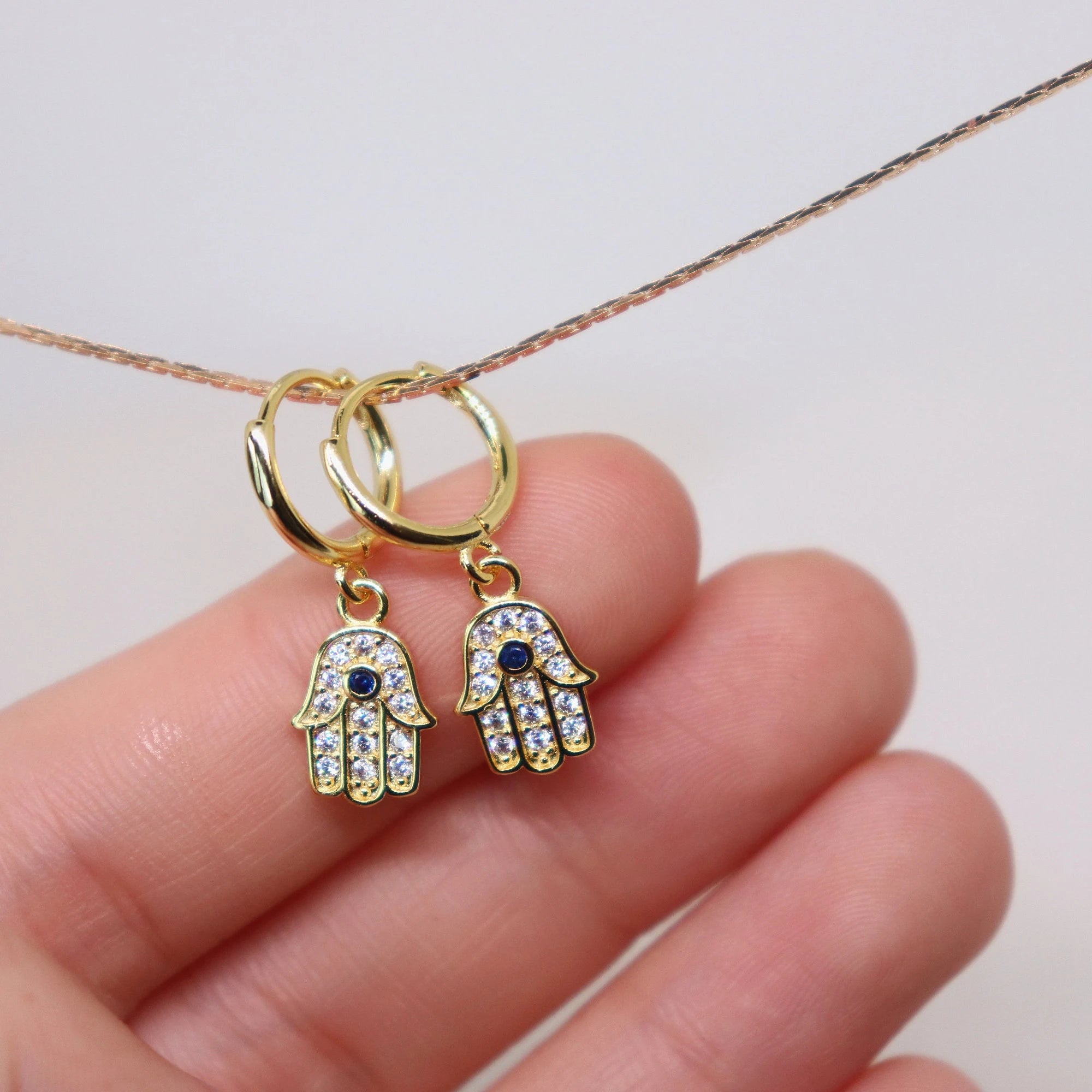 Dangling Hamsa Hand Hoop Earrings