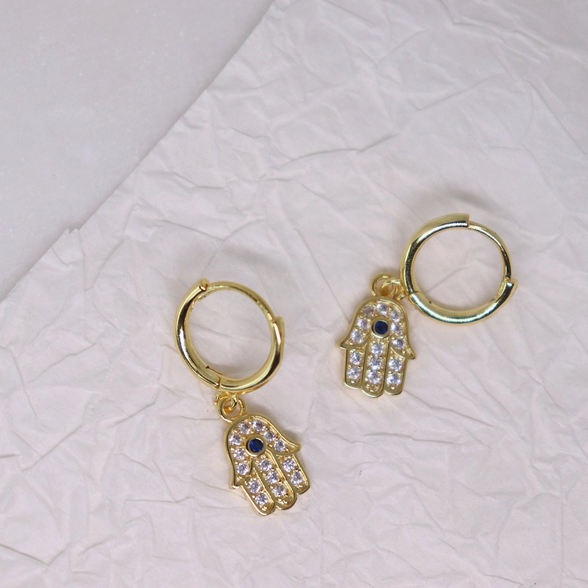 Dangling Hamsa Hand Hoop Earrings