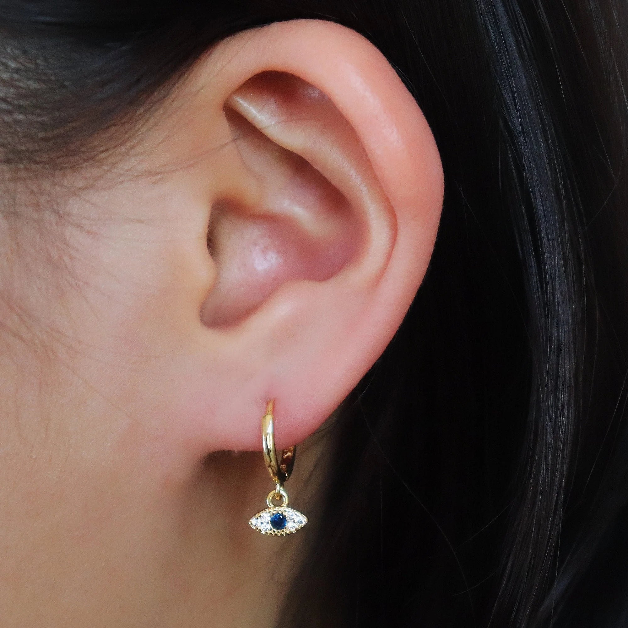 Evil Eye Charm Huggie Earrings