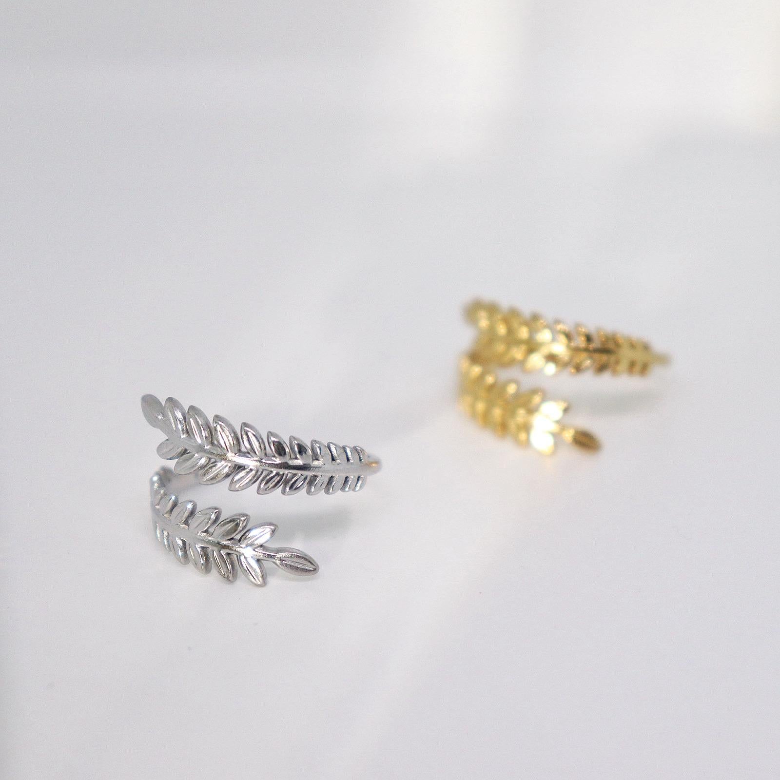 14K Solid Gold Olive Branch Leaf Ring