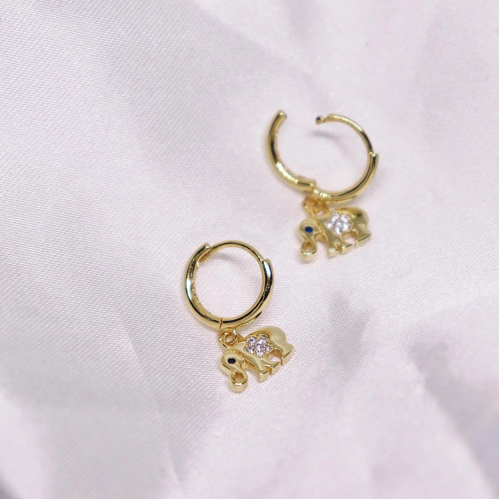 Dangling Elephant Hoop Earrings