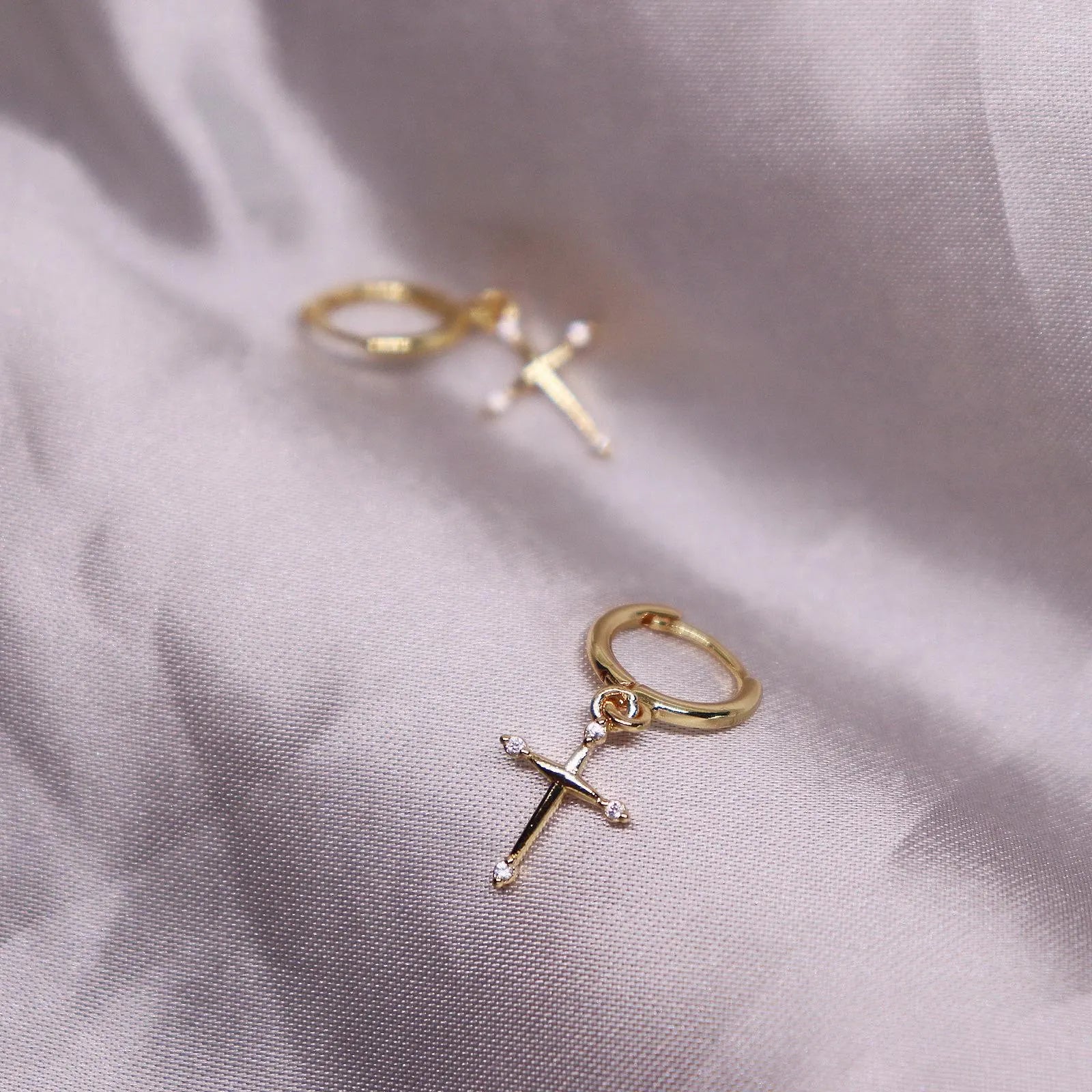 Dangling Cross Hoop Earrings