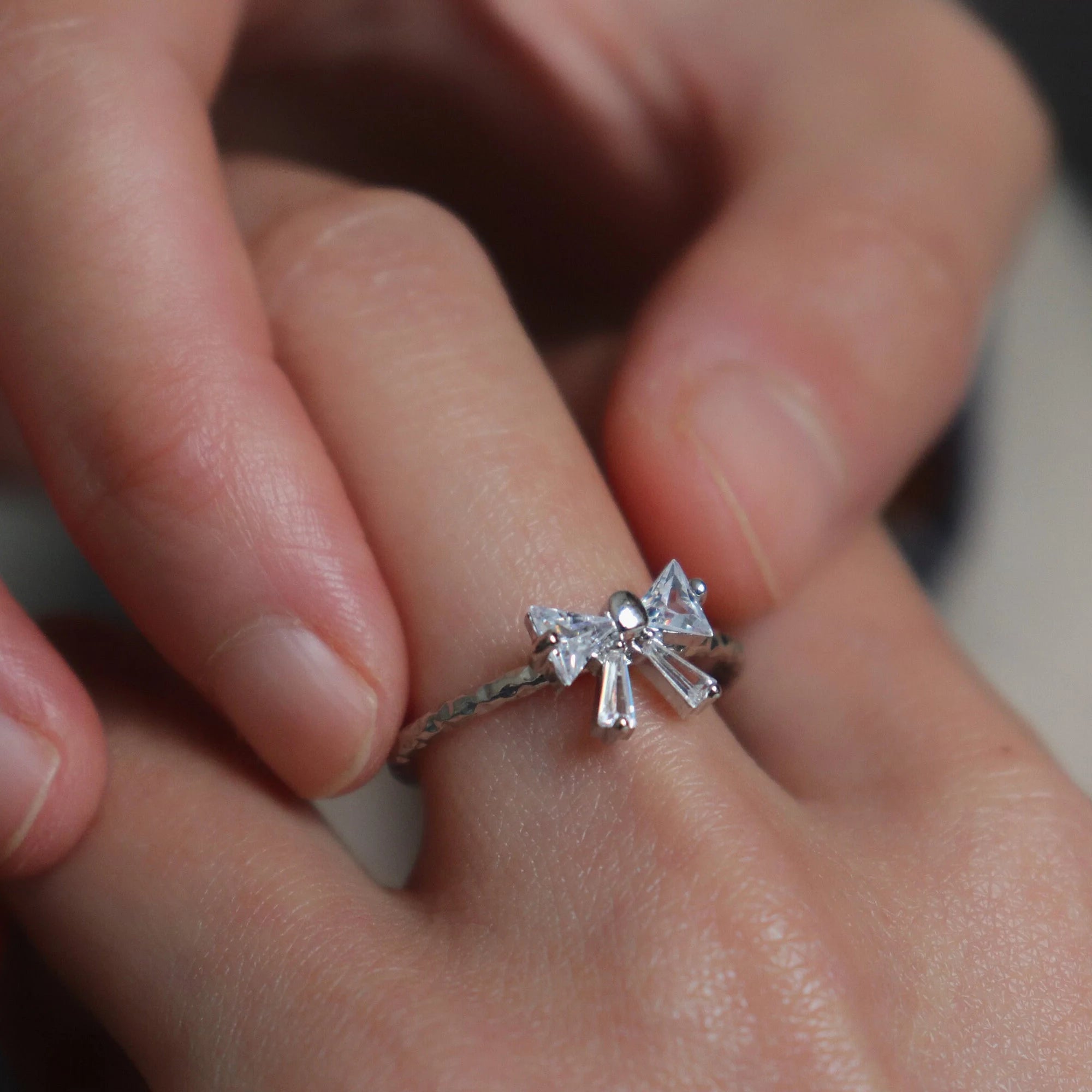 Silver Ribbon Bow Ring