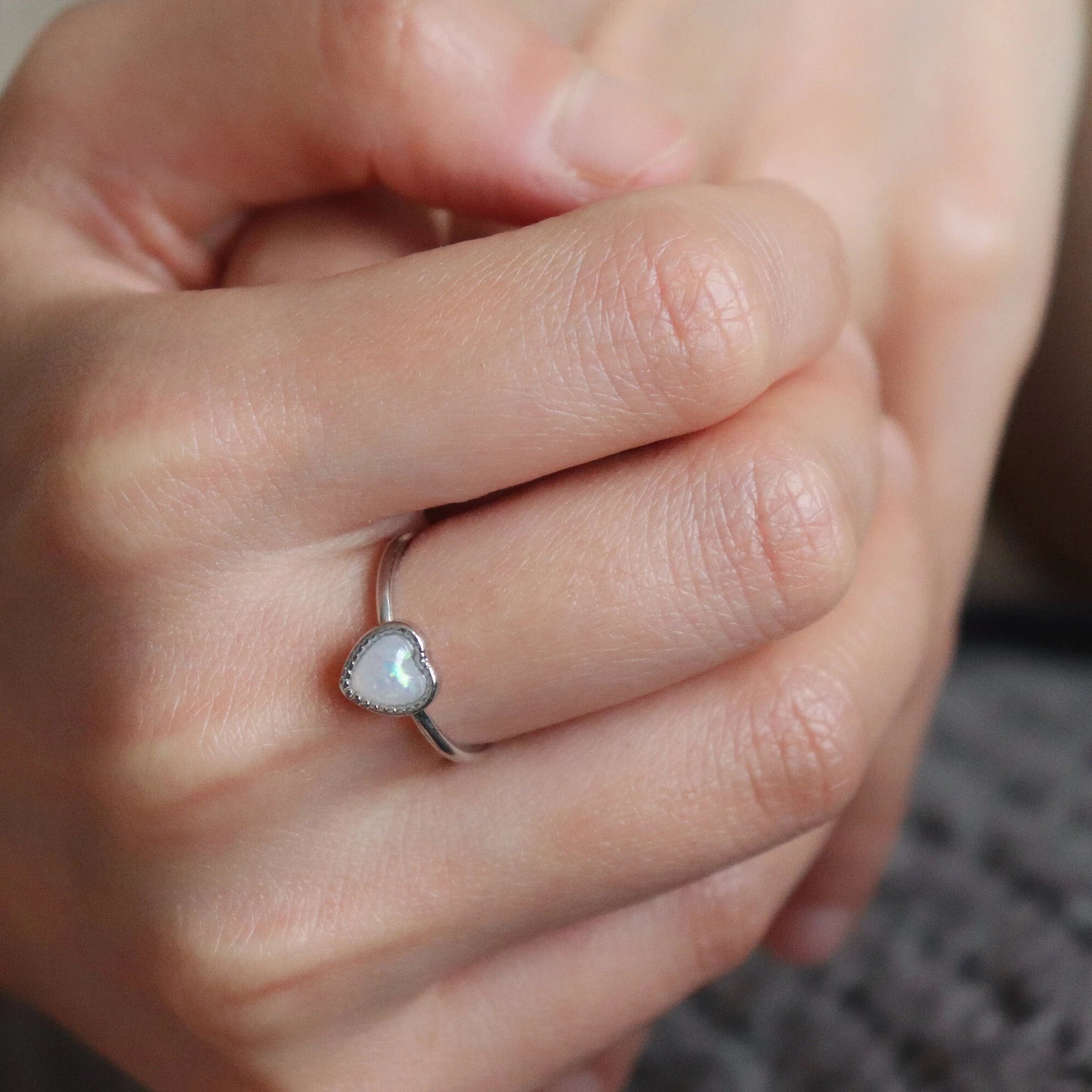 Rainbow Moonstone Heart Ring