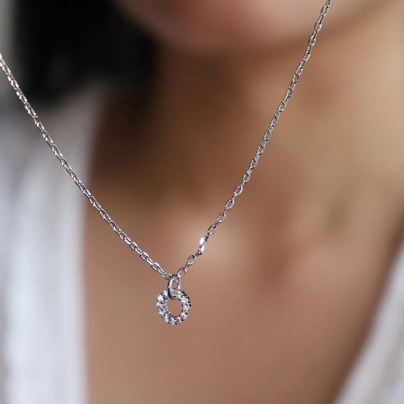 Pavé Circle Charm Silver Necklace