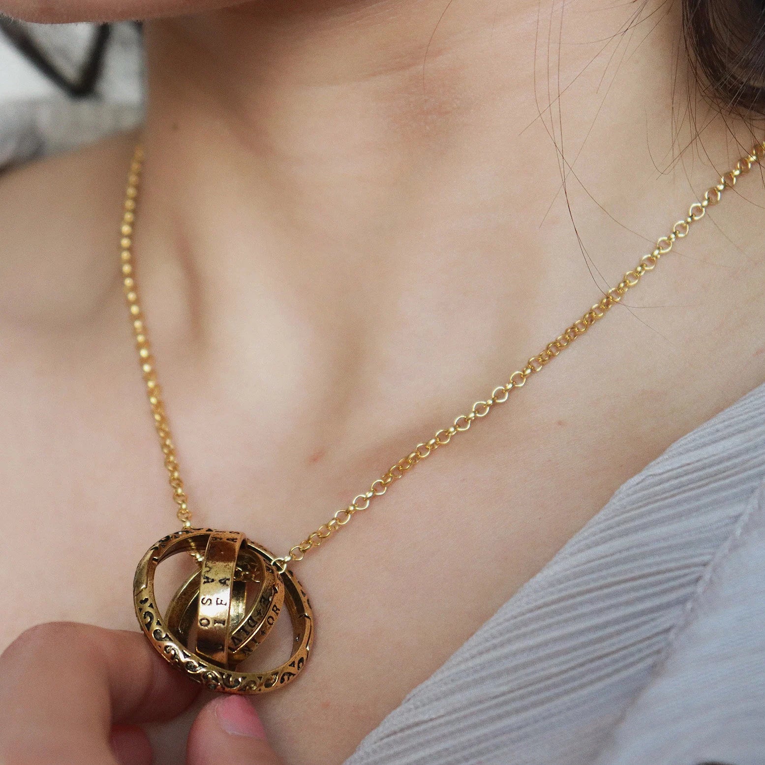 Vintage Astronomical Sphere Ring Necklace