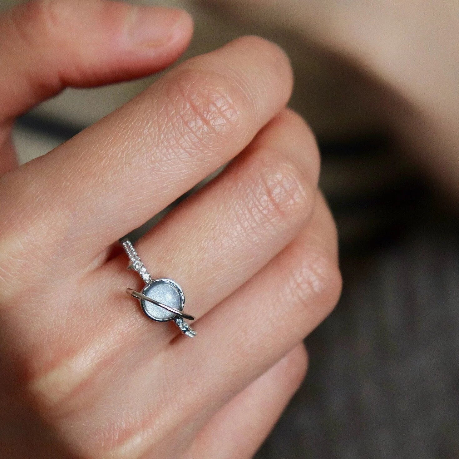 Blue Moonstone Saturn Ring