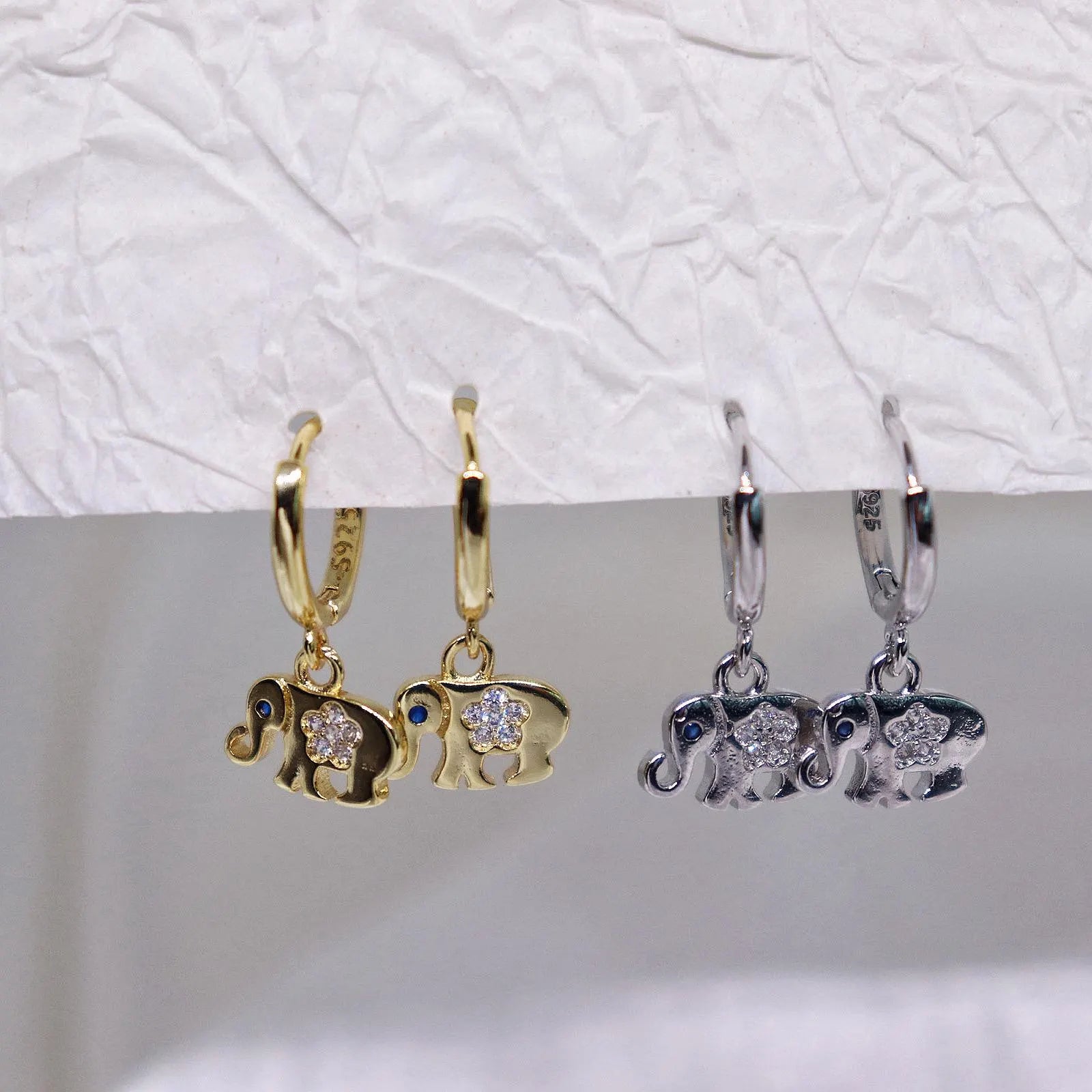 Dangling Elephant Hoop Earrings