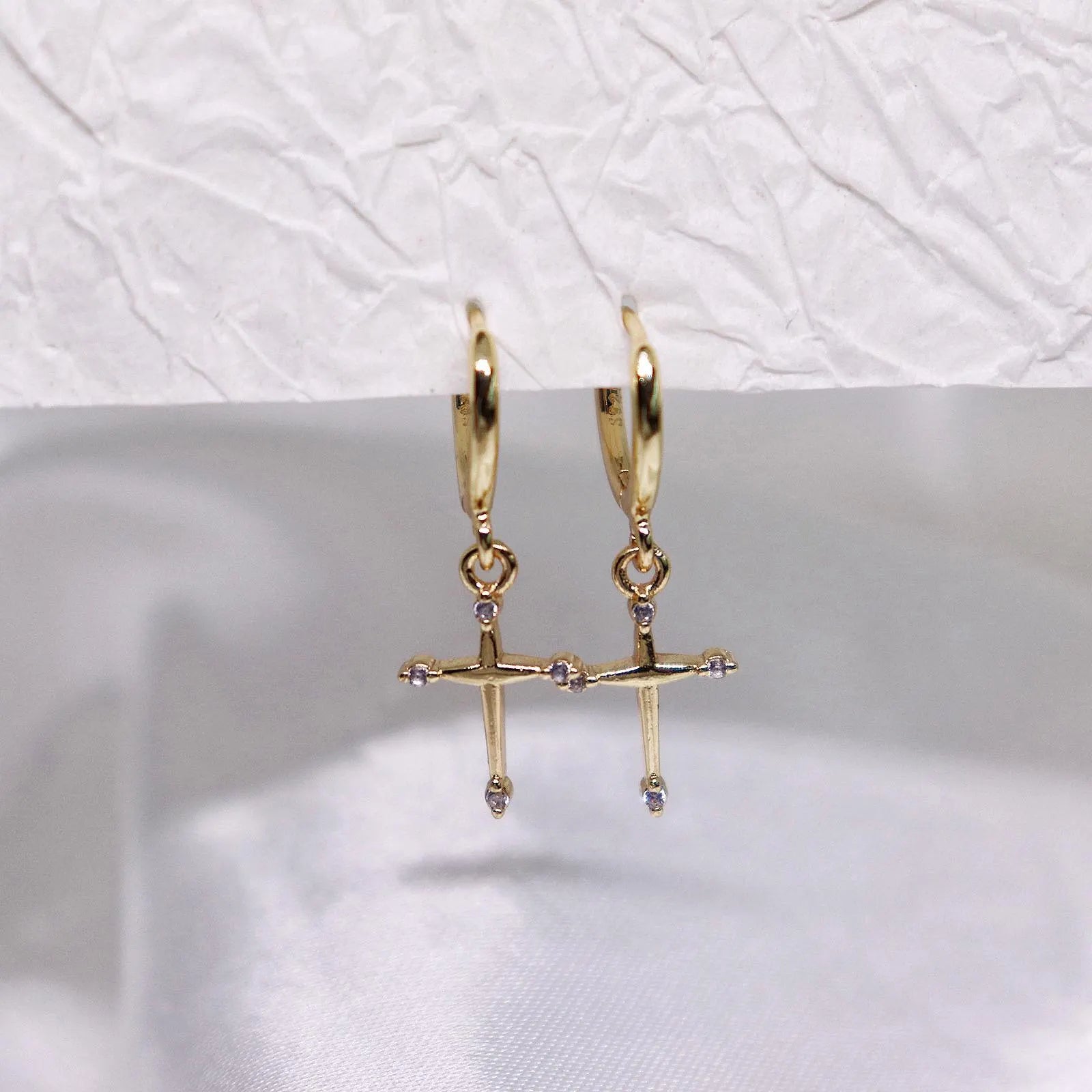 Dangling Cross Hoop Earrings