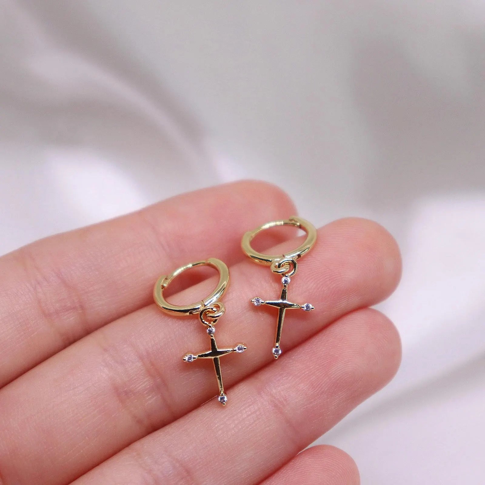 Dangling Cross Hoop Earrings