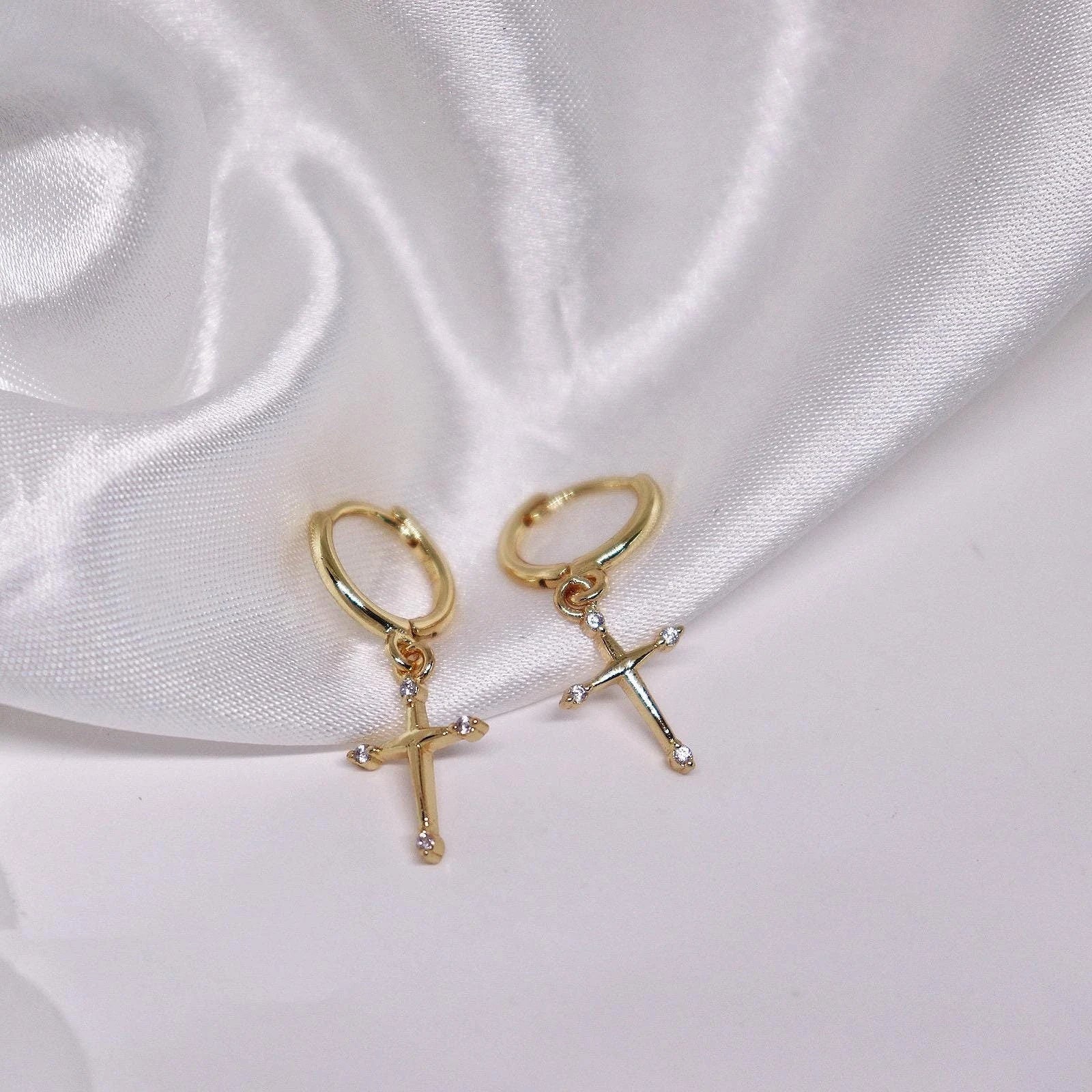Dangling Cross Hoop Earrings