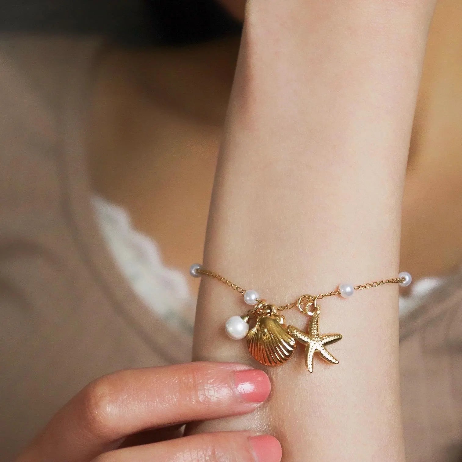Starfish Seashell Pearl Bracelet