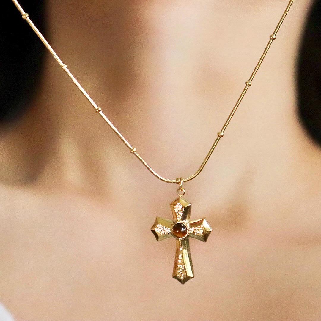 Tiger Eye Cross Pendant Necklace