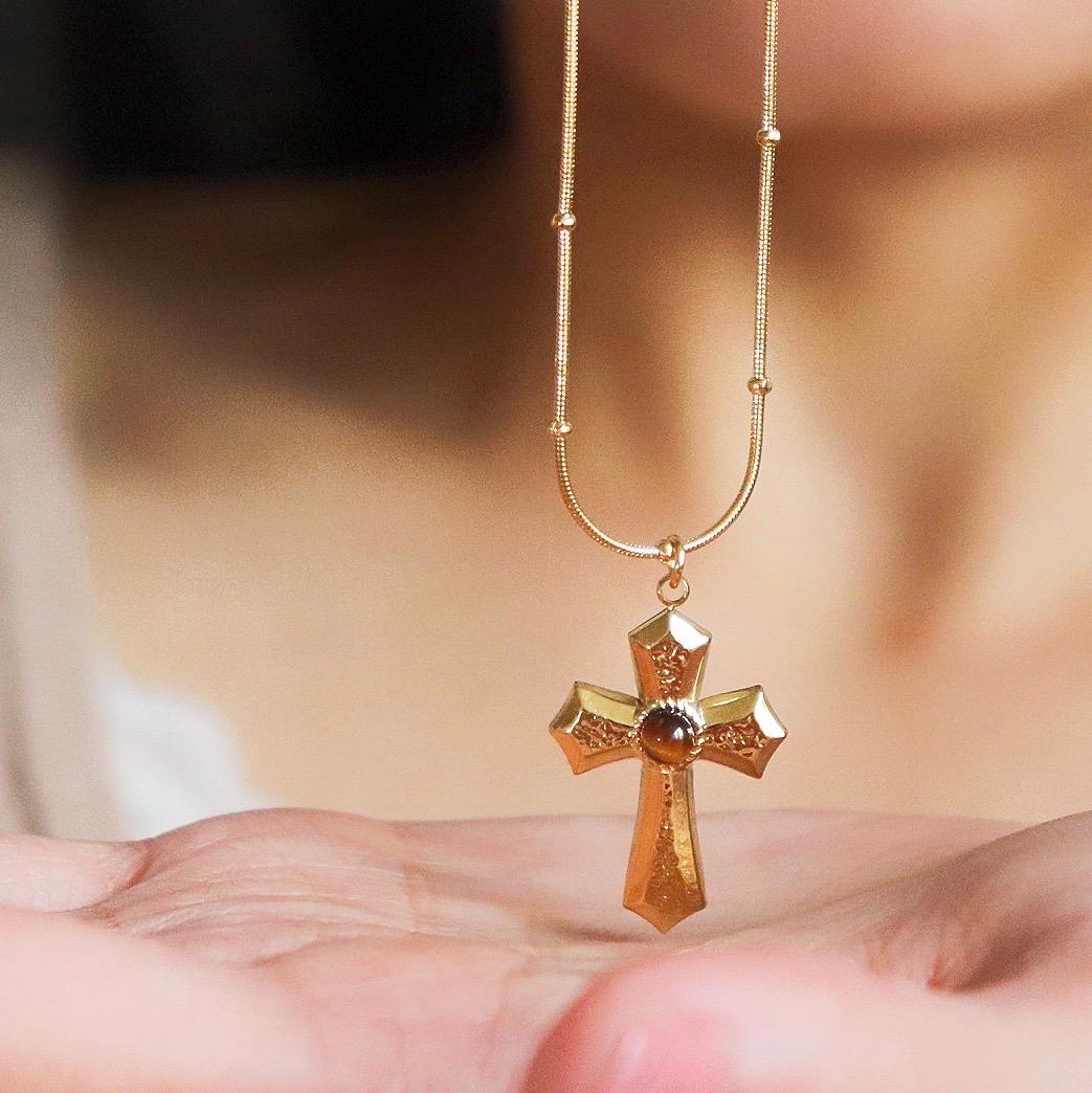 Tiger Eye Cross Pendant Necklace