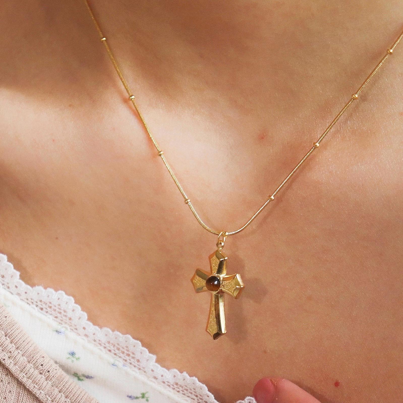 Tiger Eye Cross Pendant Necklace