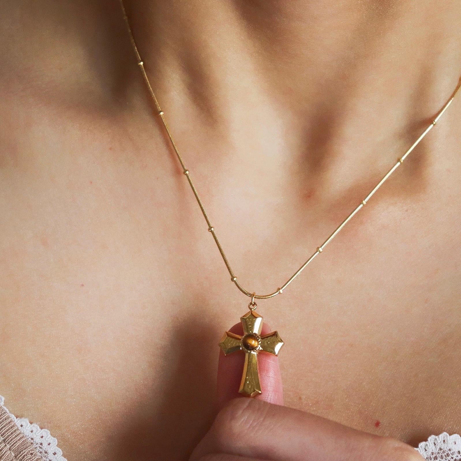 Tiger Eye Cross Pendant Necklace