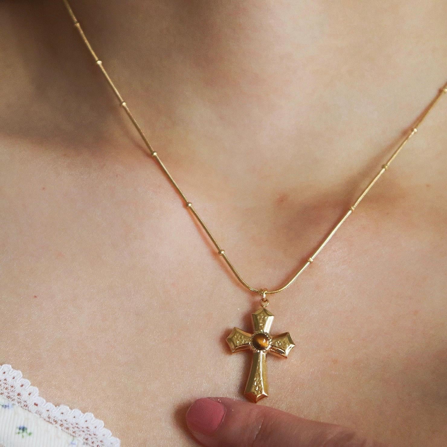 Tiger Eye Cross Pendant Necklace