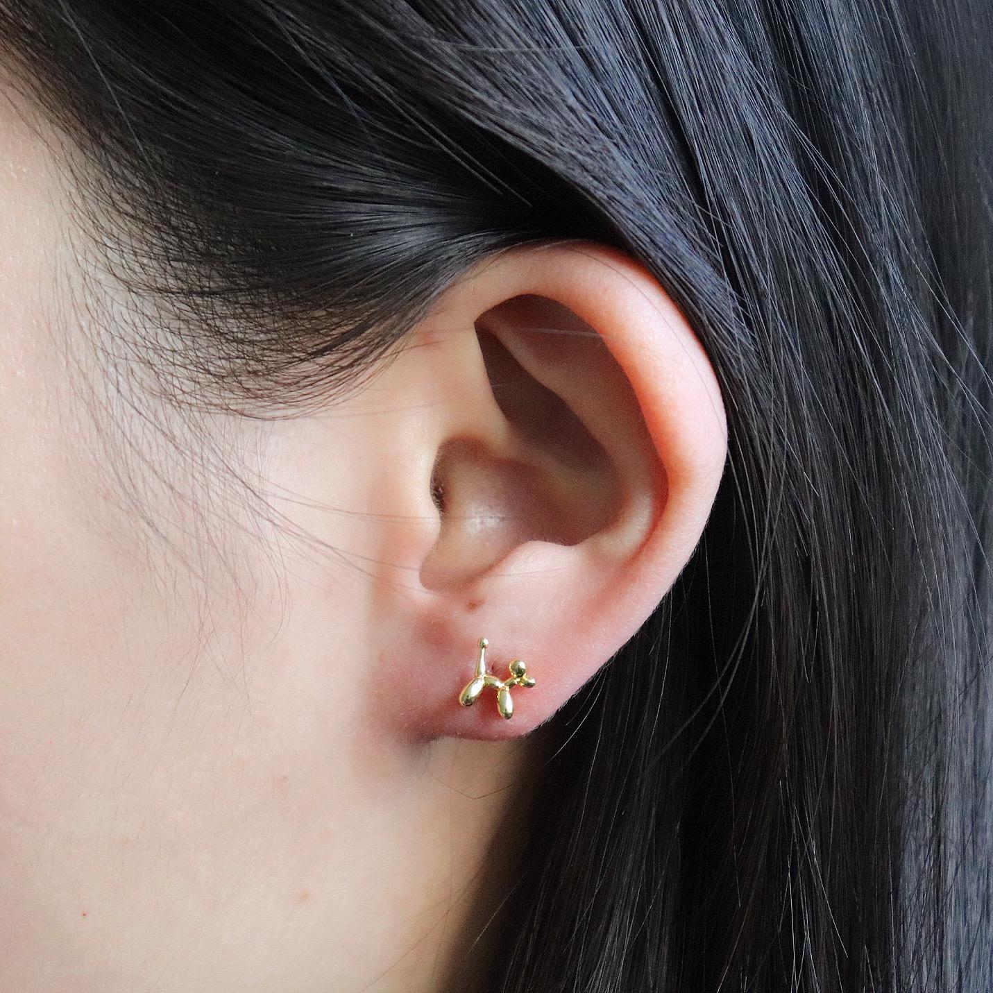 Dainty Balloon Dog Silver Stud Earrings